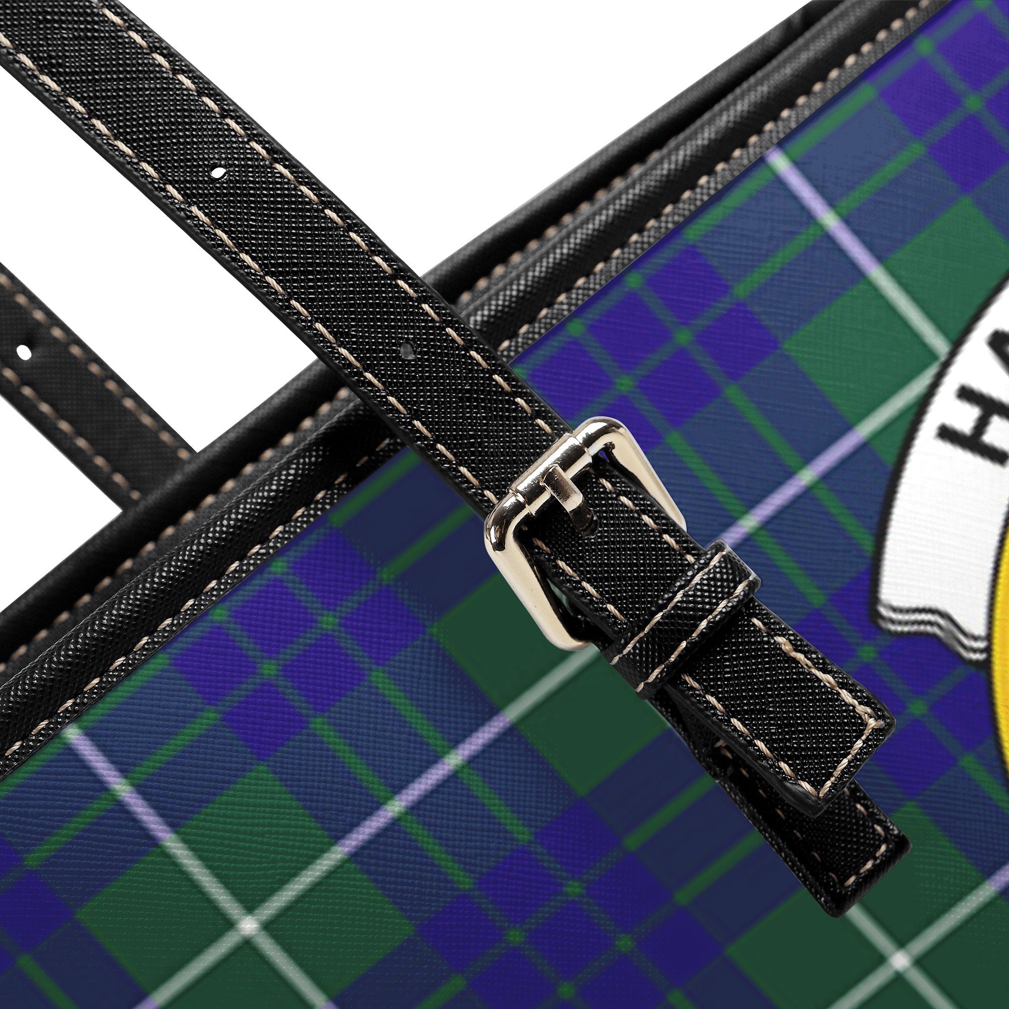 Hamilton Hunting Modern Tartan Crest Leather Tote Bag