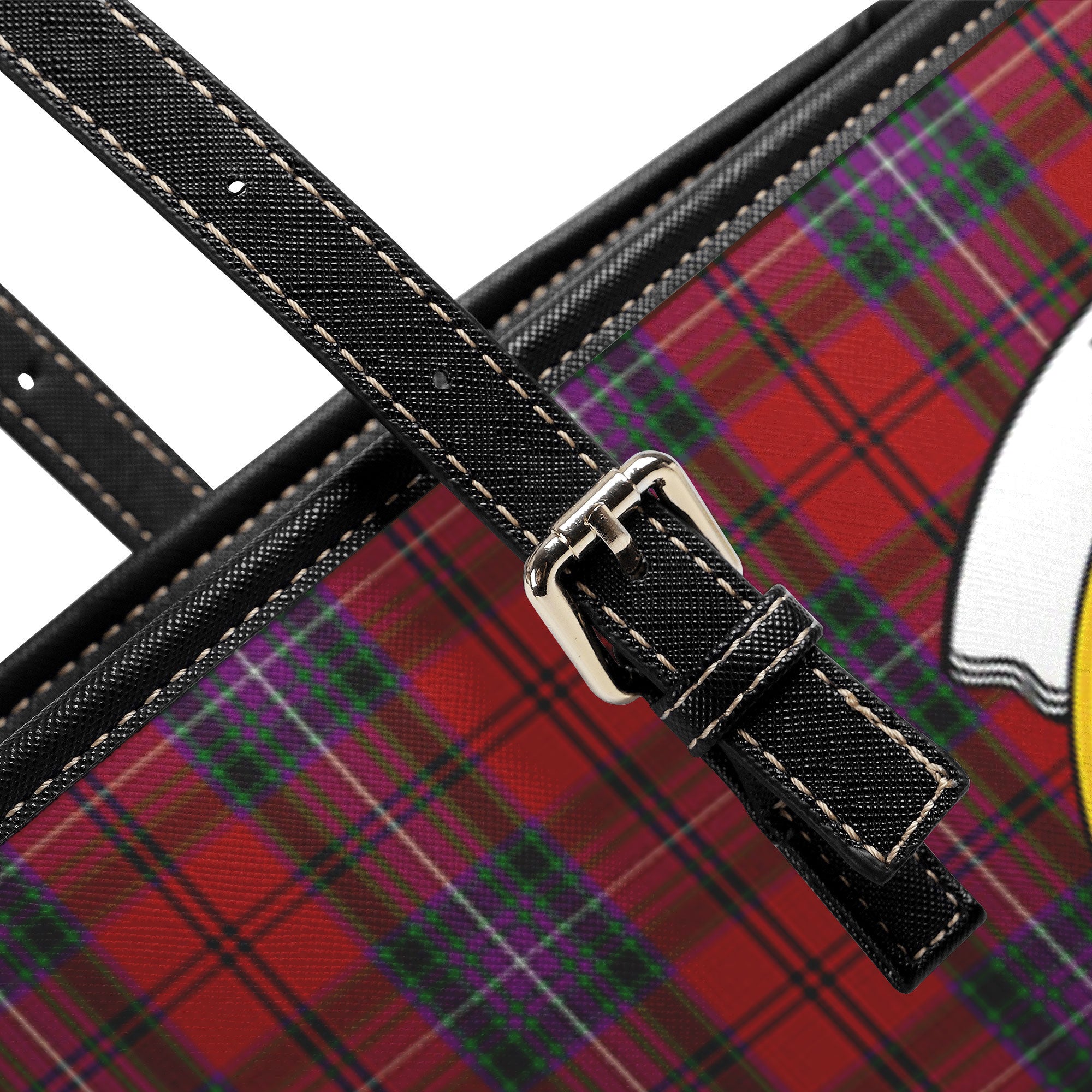 Kelly of Sleat Red Tartan Crest Leather Tote Bag