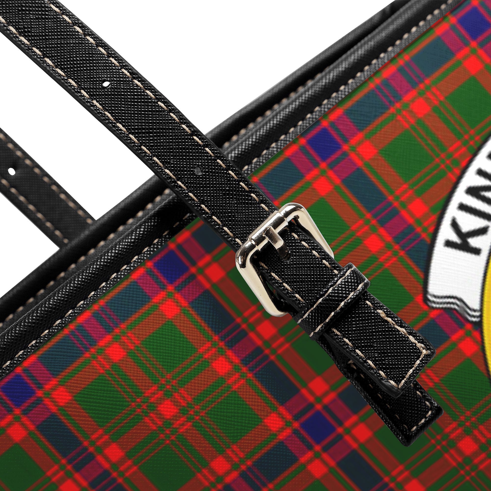 Kinninmont Tartan Crest Leather Tote Bag