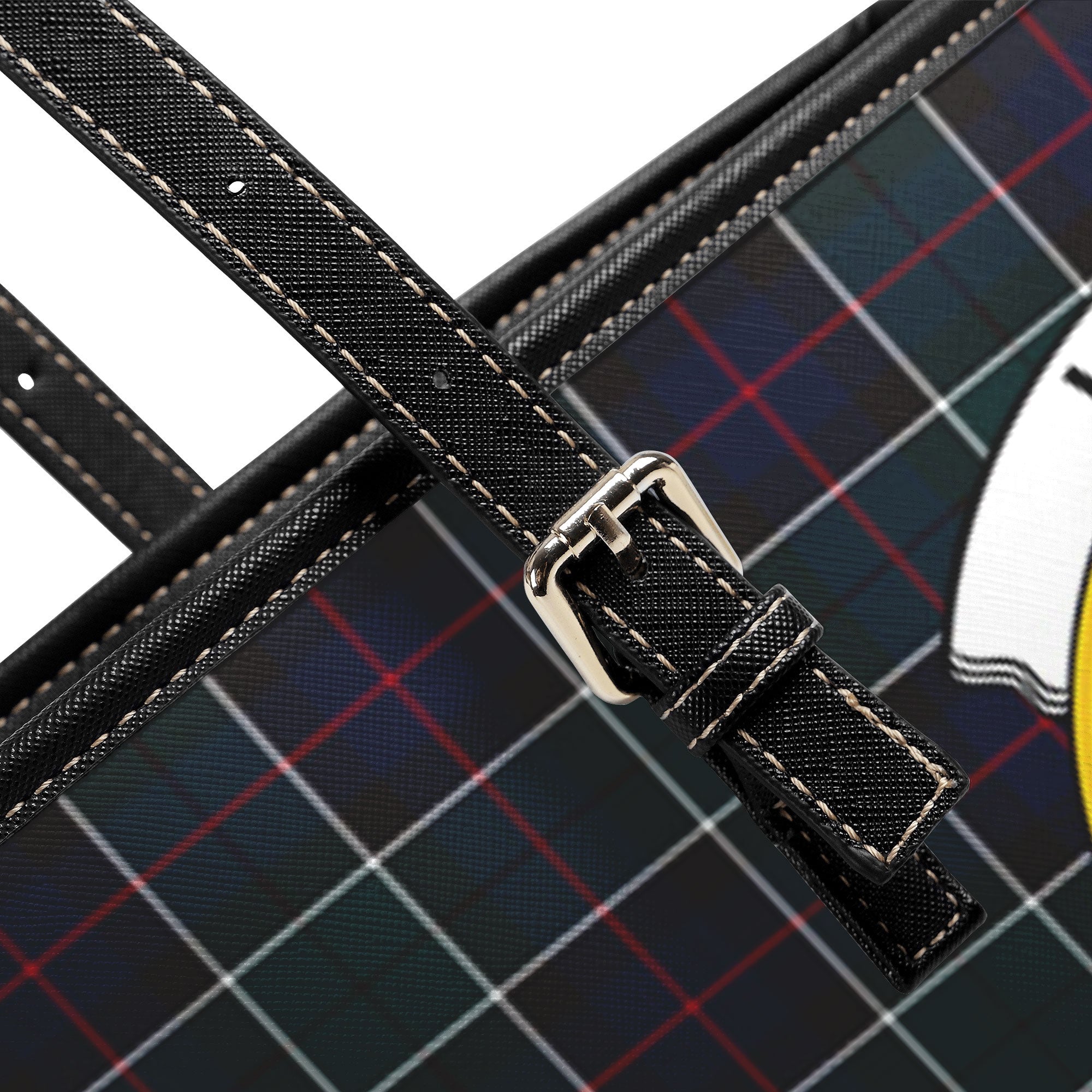 Leslie Hunting Modern Tartan Crest Leather Tote Bag