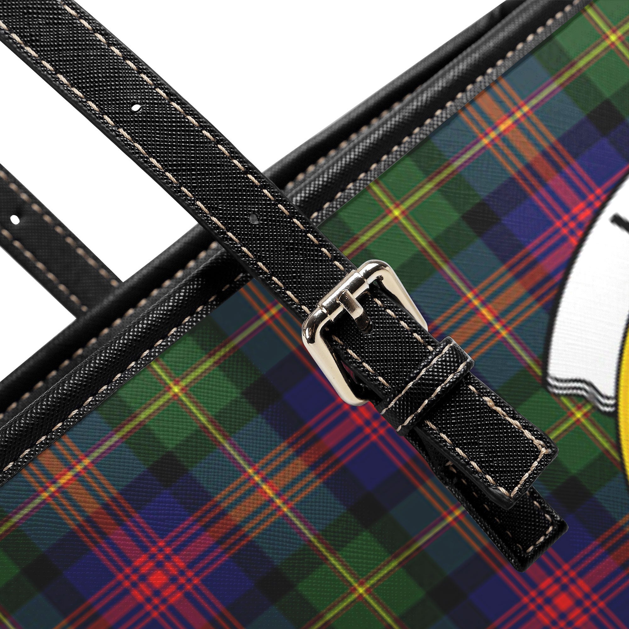 Logan Modern Tartan Crest Leather Tote Bag