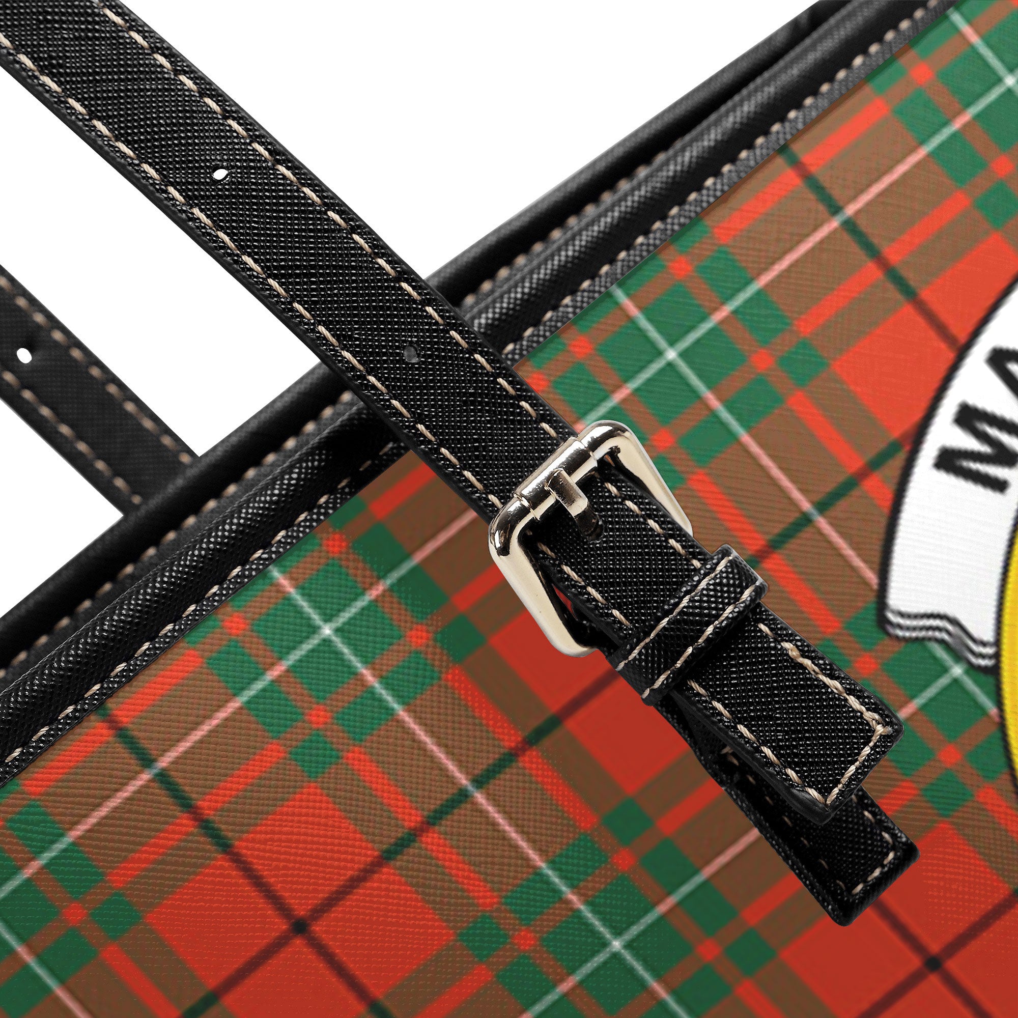 MacAuley Ancient Tartan Crest Leather Tote Bag