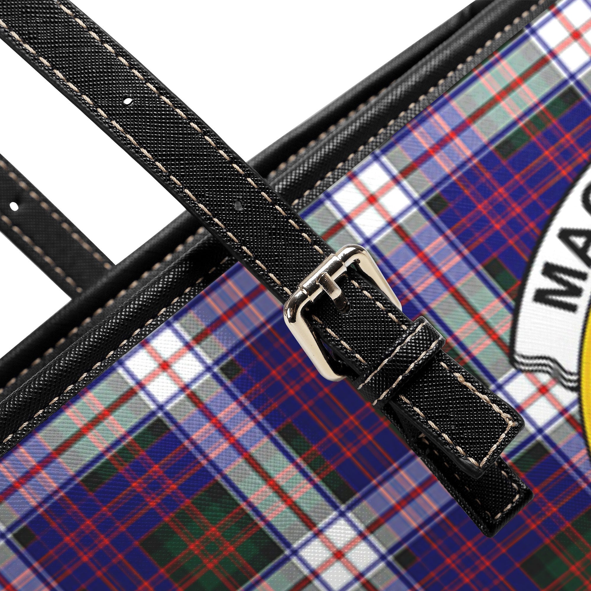 MacDonald Dress Modern Tartan Crest Leather Tote Bag