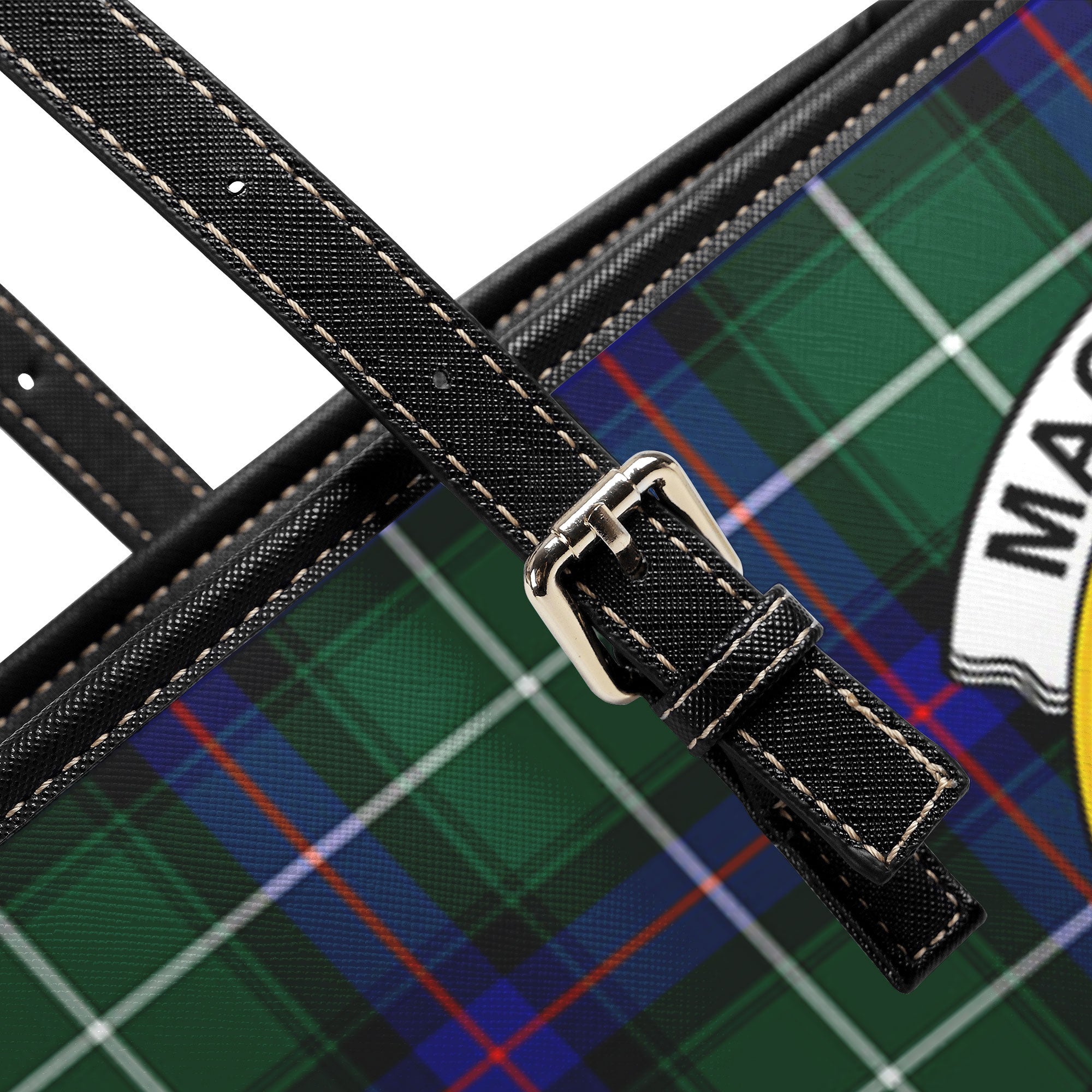 MacDonald of the Isles Hunting Modern Tartan Crest Leather Tote Bag