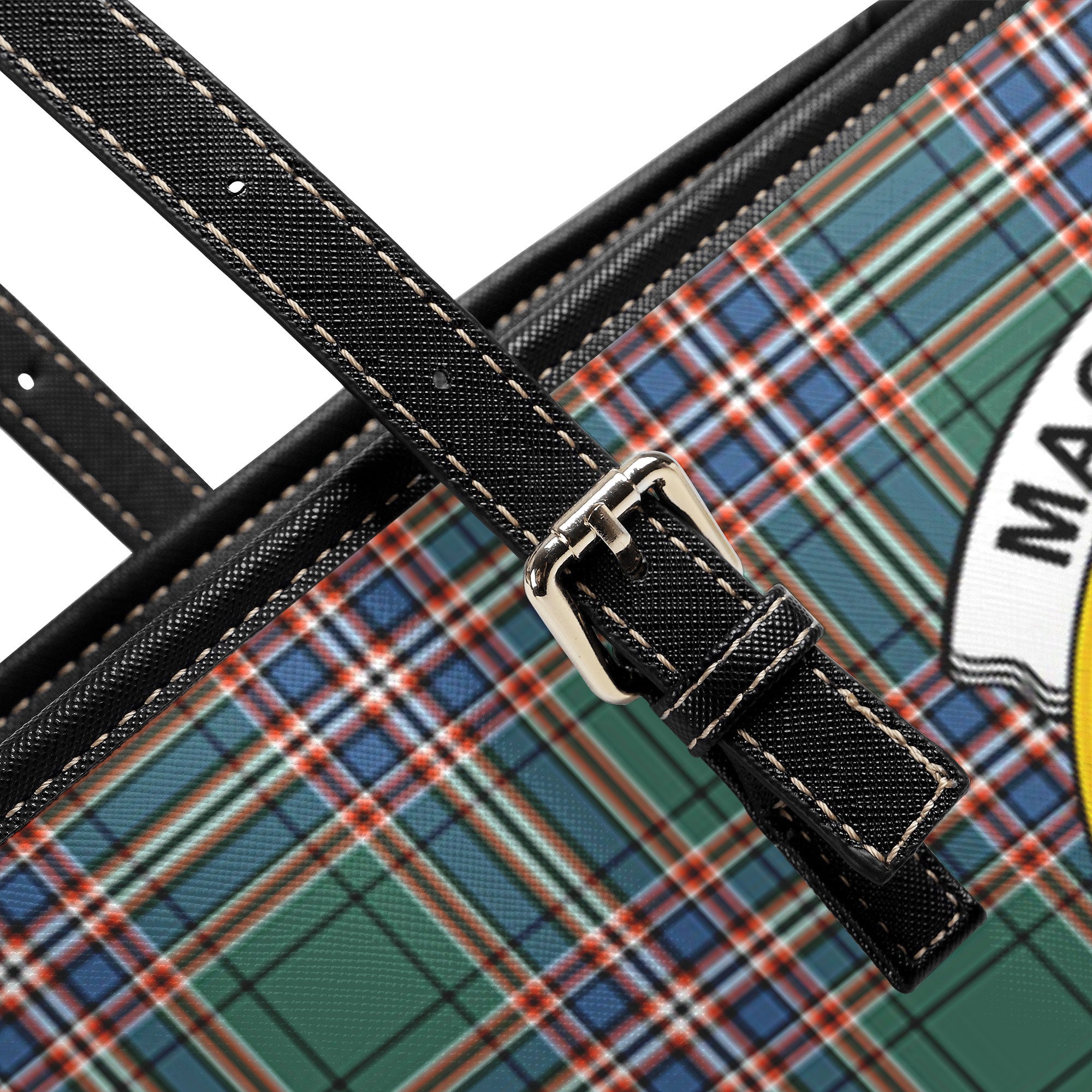 MacFarlane Hunting Ancient Tartan Crest Leather Tote Bag