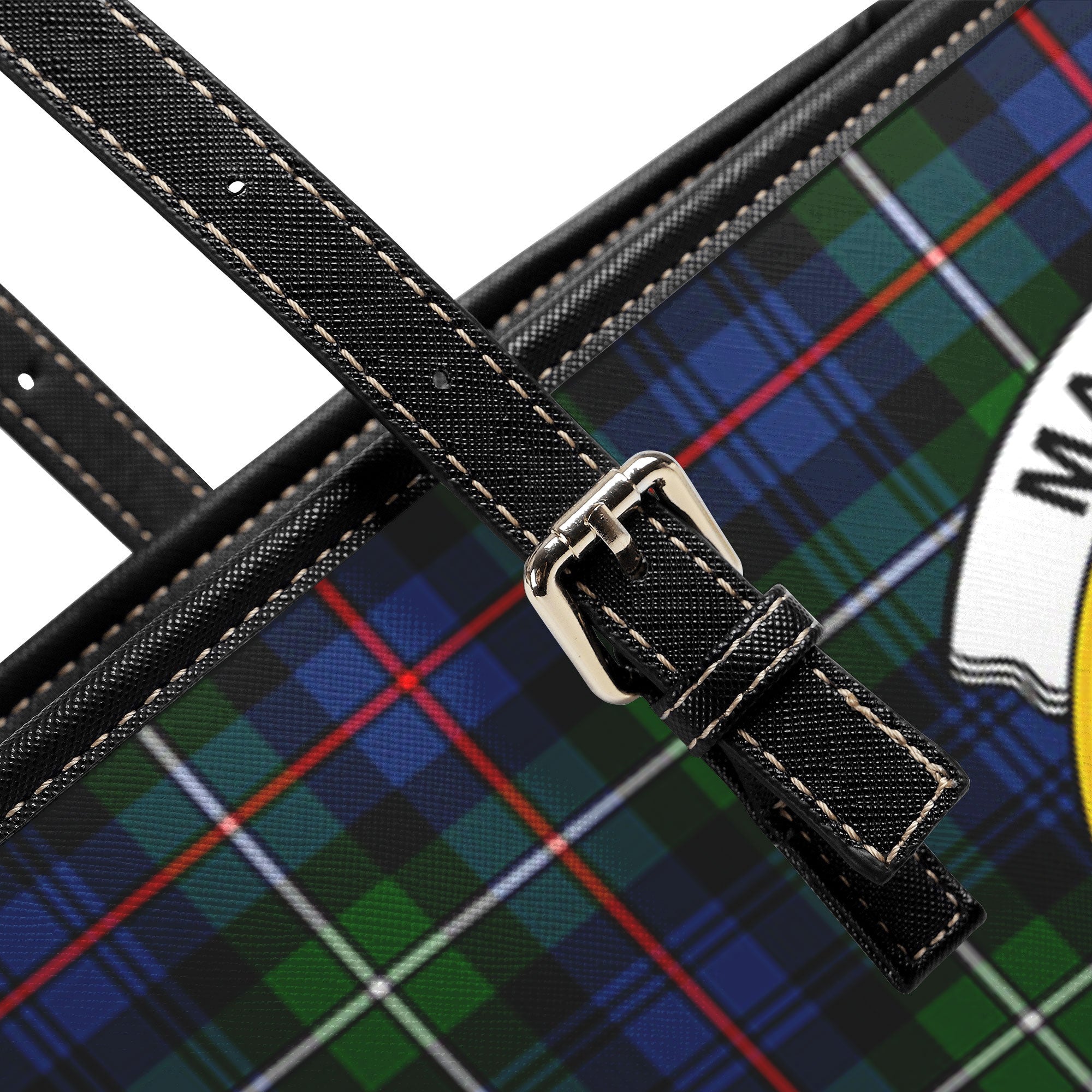 MacKenzie Modern Tartan Crest Leather Tote Bag