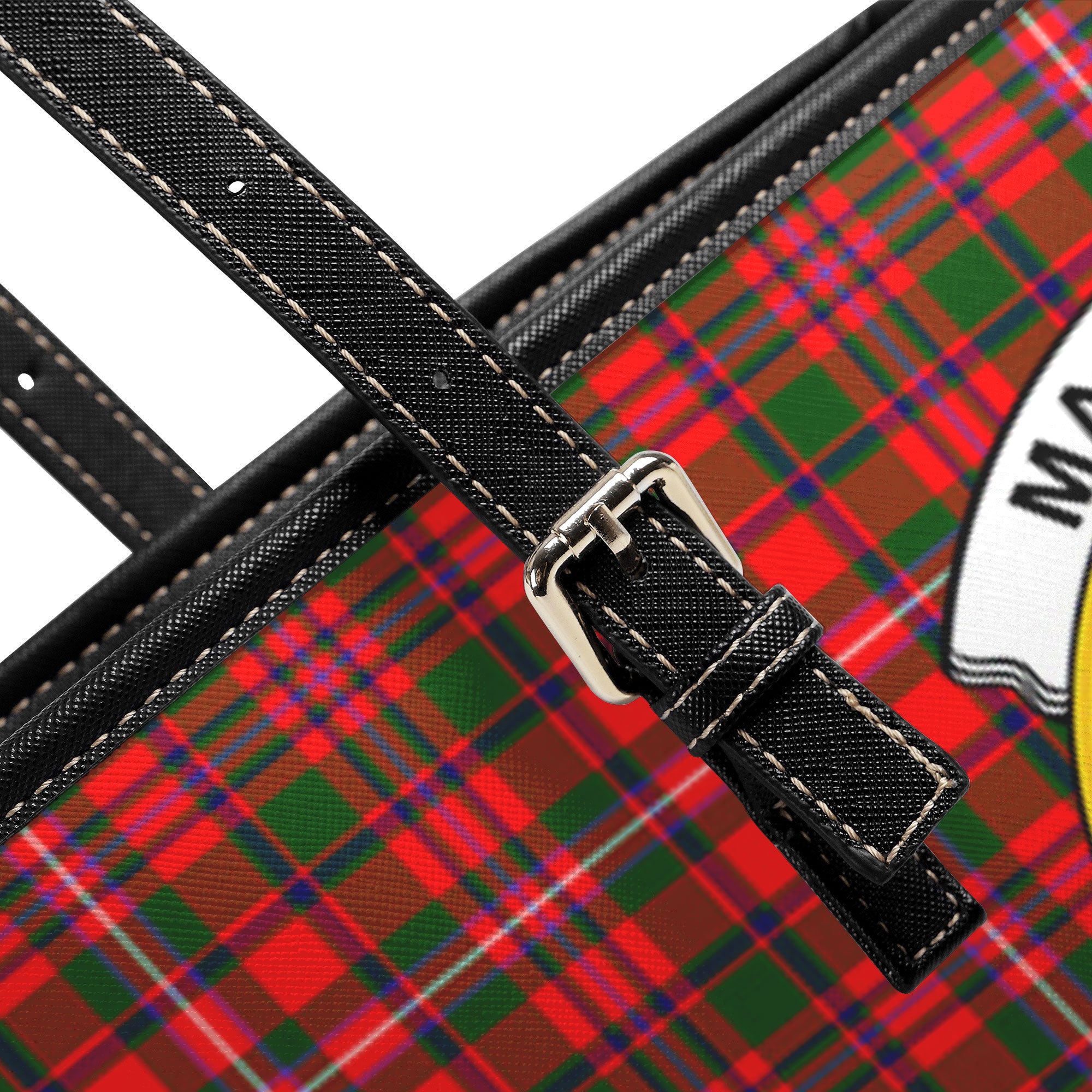 MacKinnon Modern Tartan Crest Leather Tote Bag