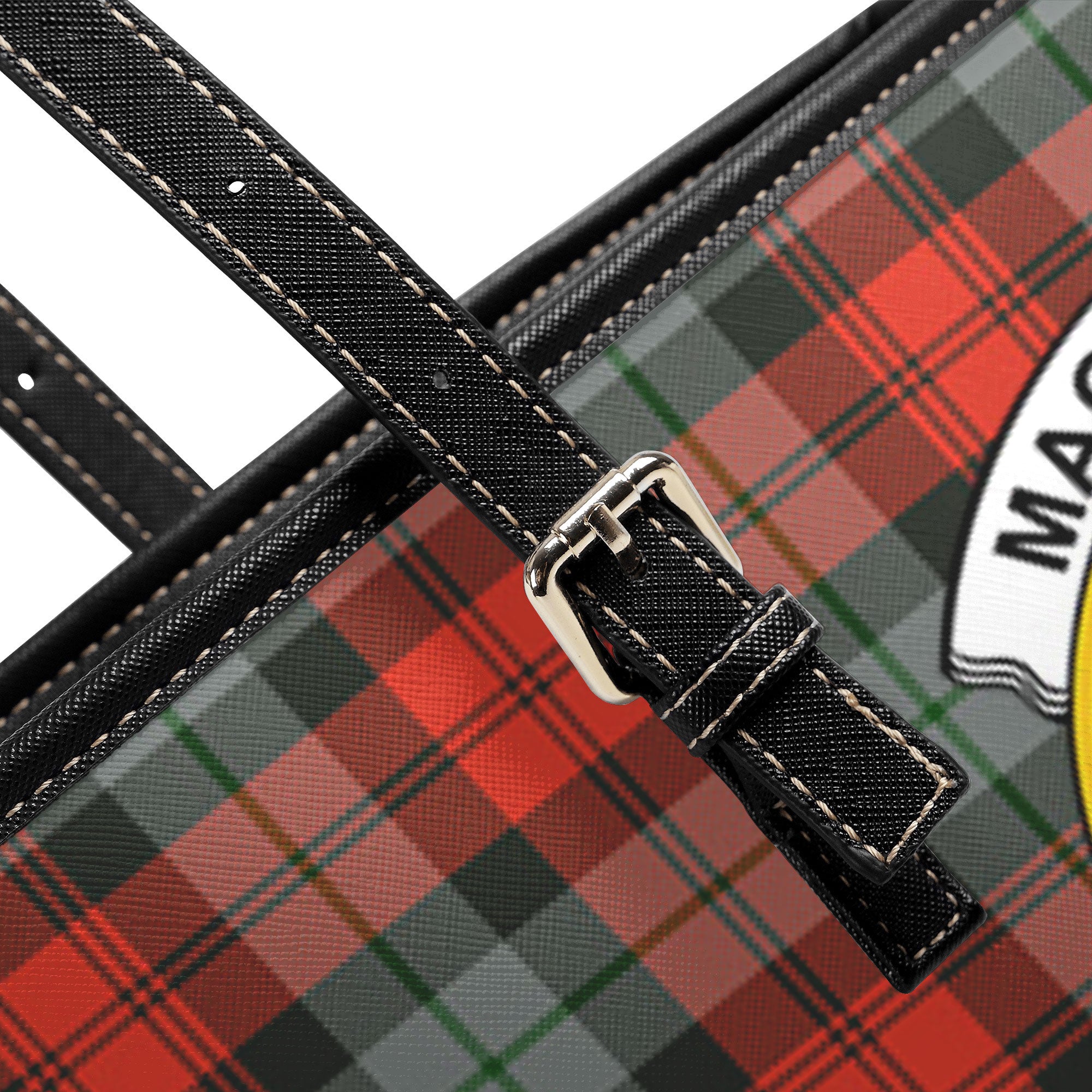 MacLachlan Weathered Tartan Crest Leather Tote Bag