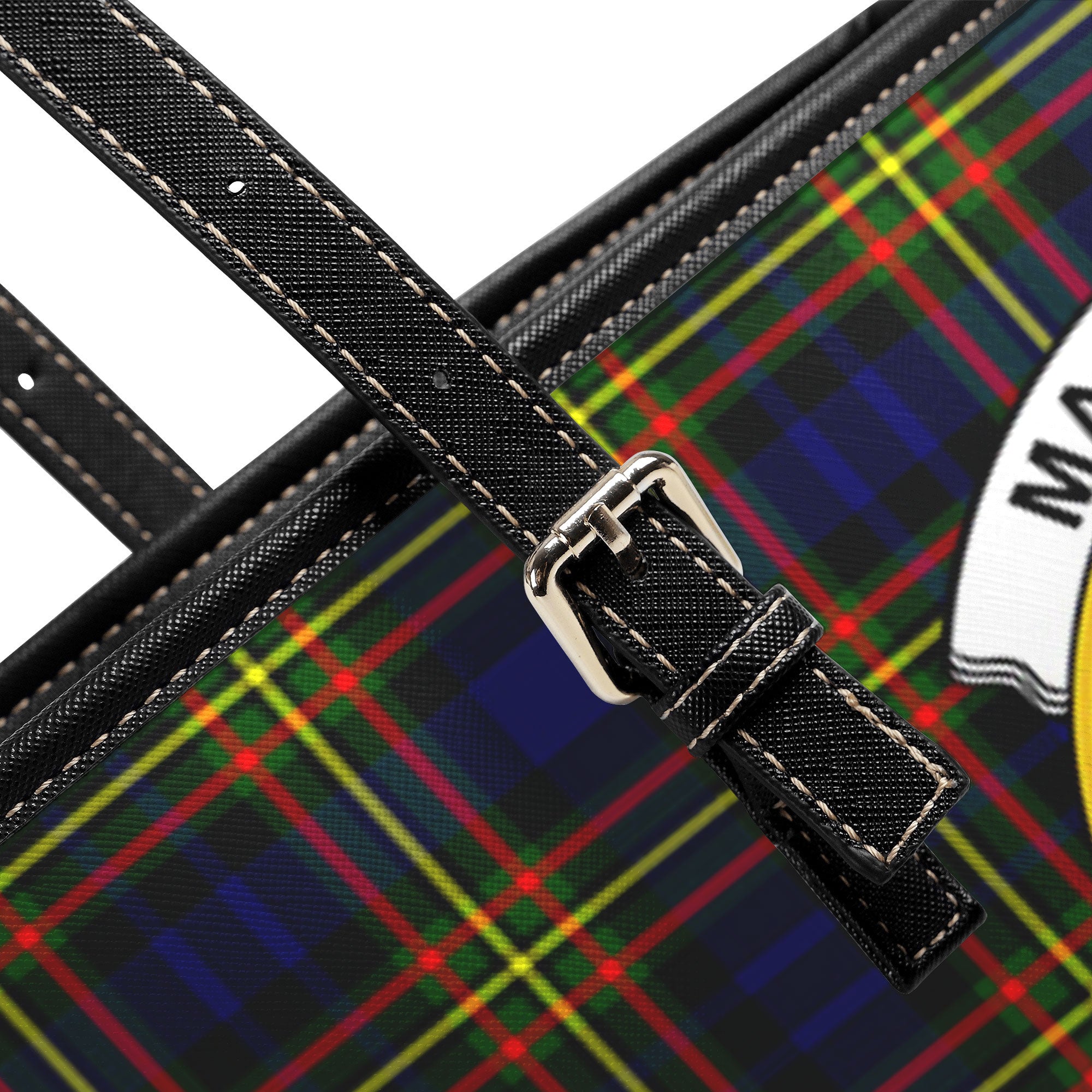 MacLellan Modern Tartan Crest Leather Tote Bag