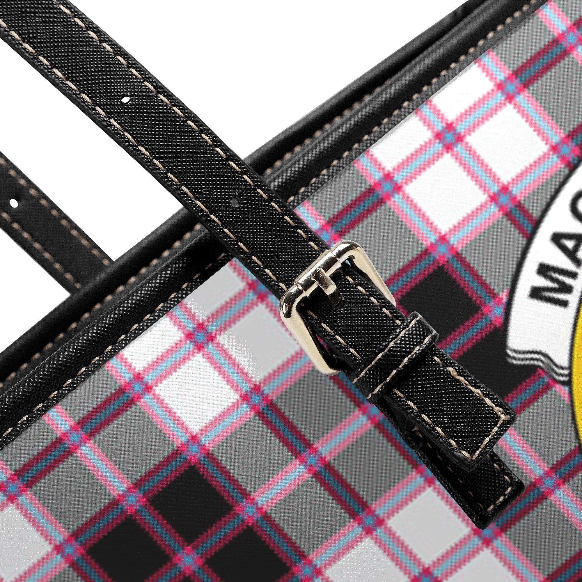 MacPherson Hunting Modern Tartan Crest Leather Tote Bag