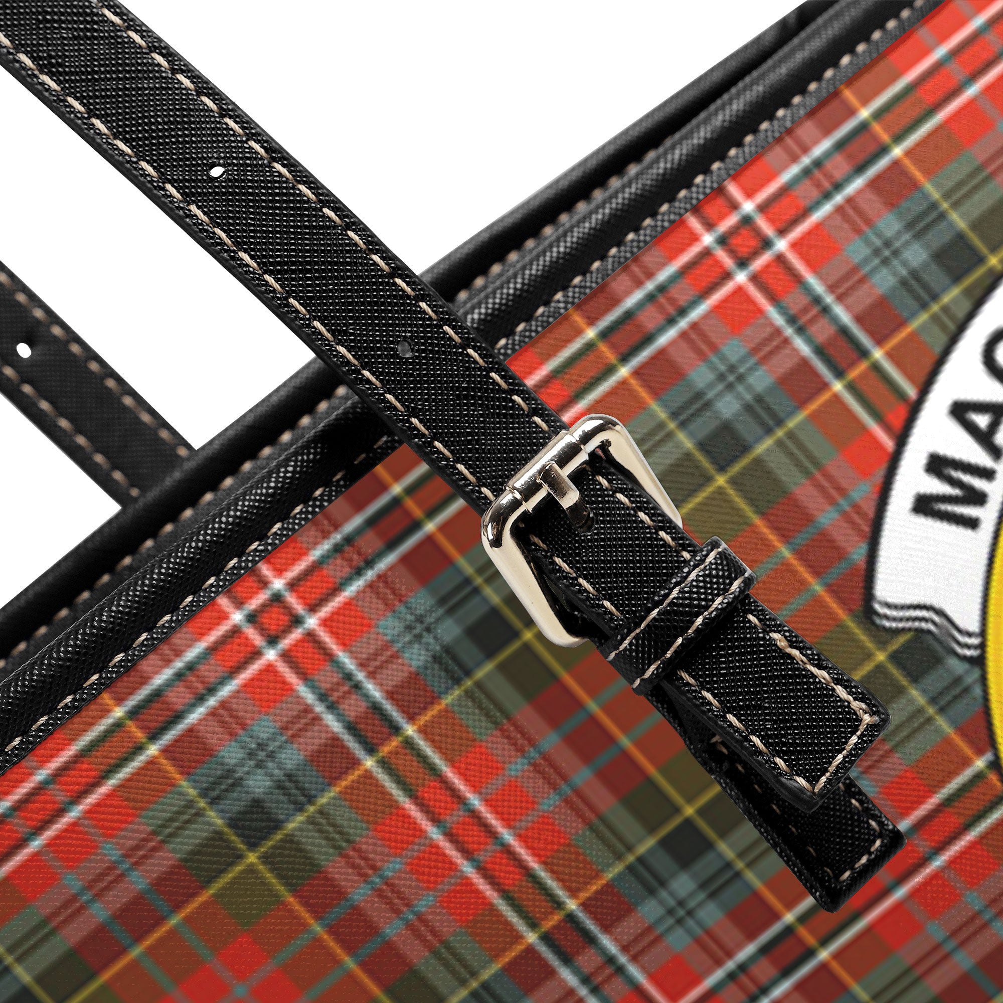 MacPherson Weathered Tartan Crest Leather Tote Bag