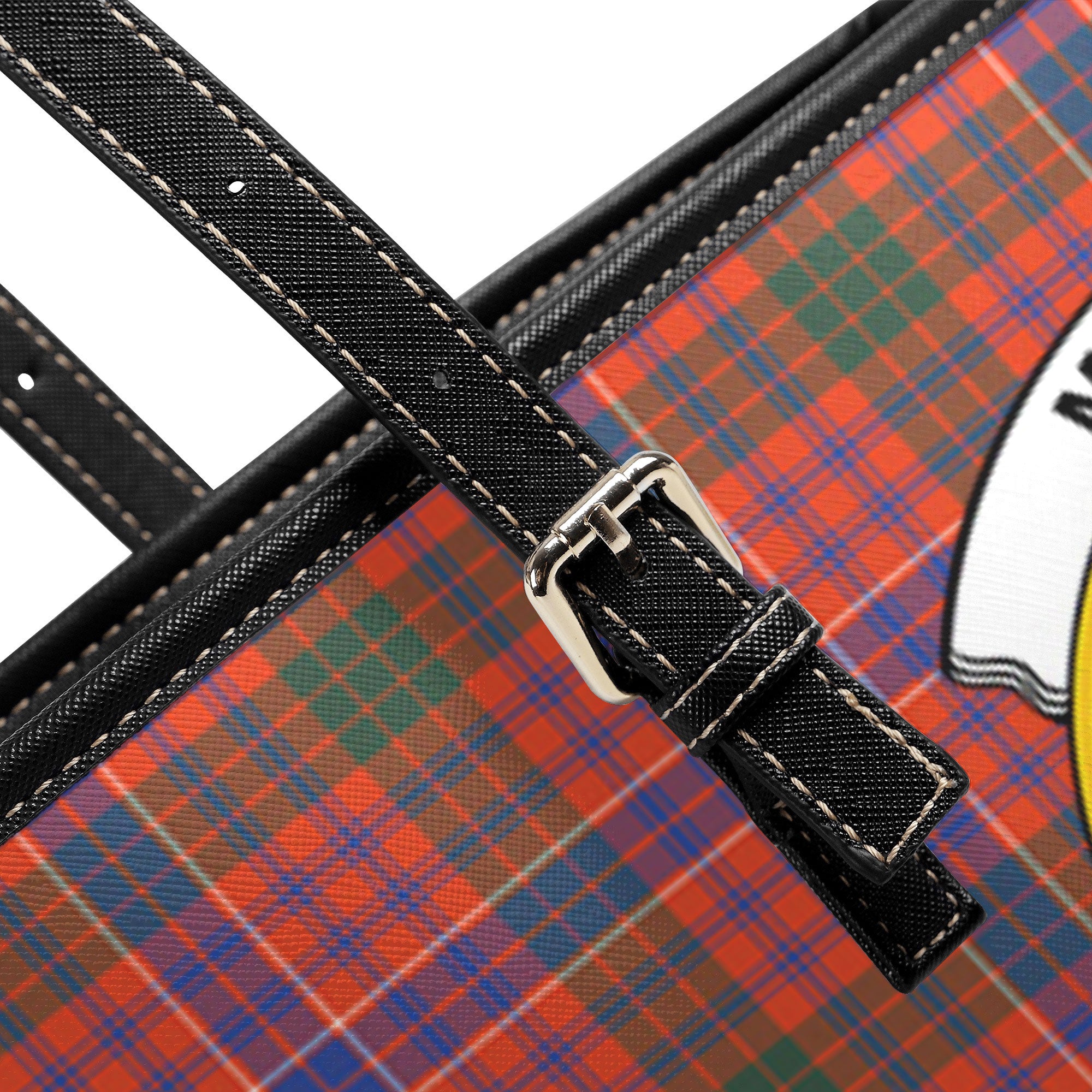 MacRae Ancient Tartan Crest Leather Tote Bag