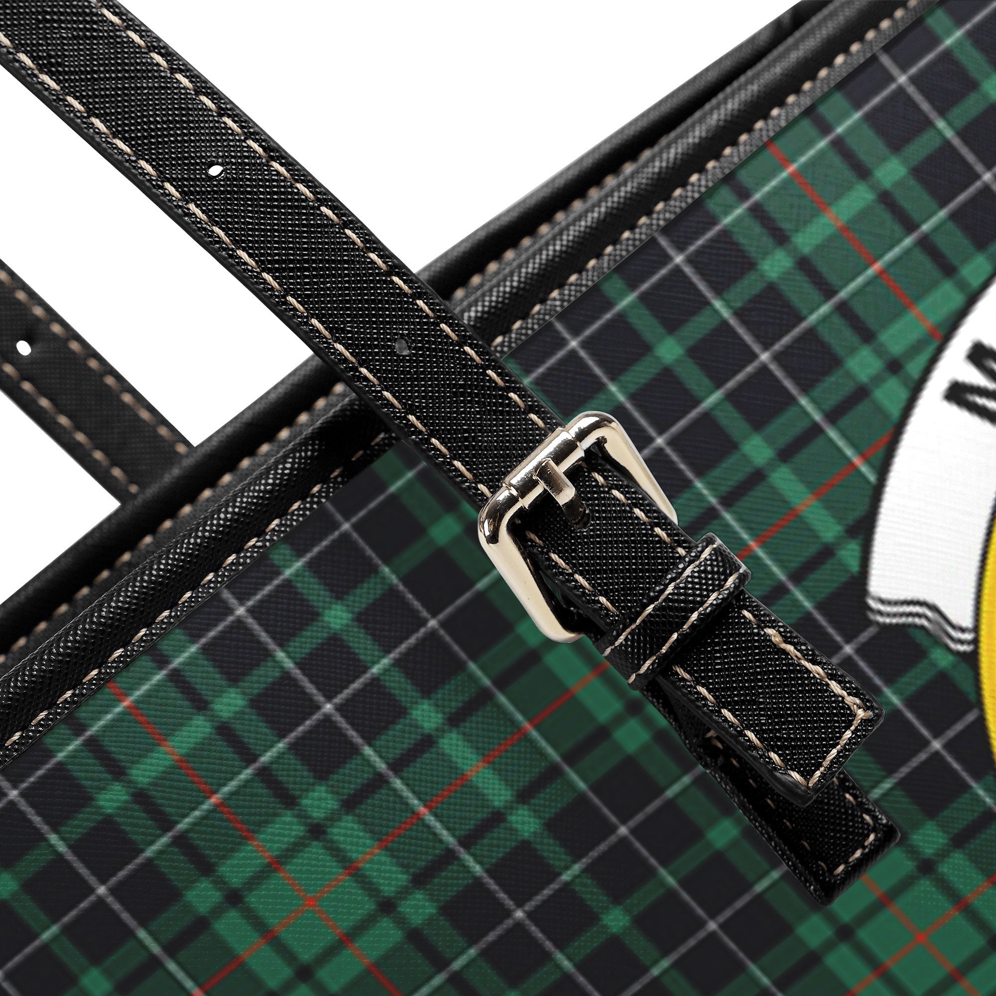 McAulay Hunting Ancient Tartan Crest Leather Tote Bag