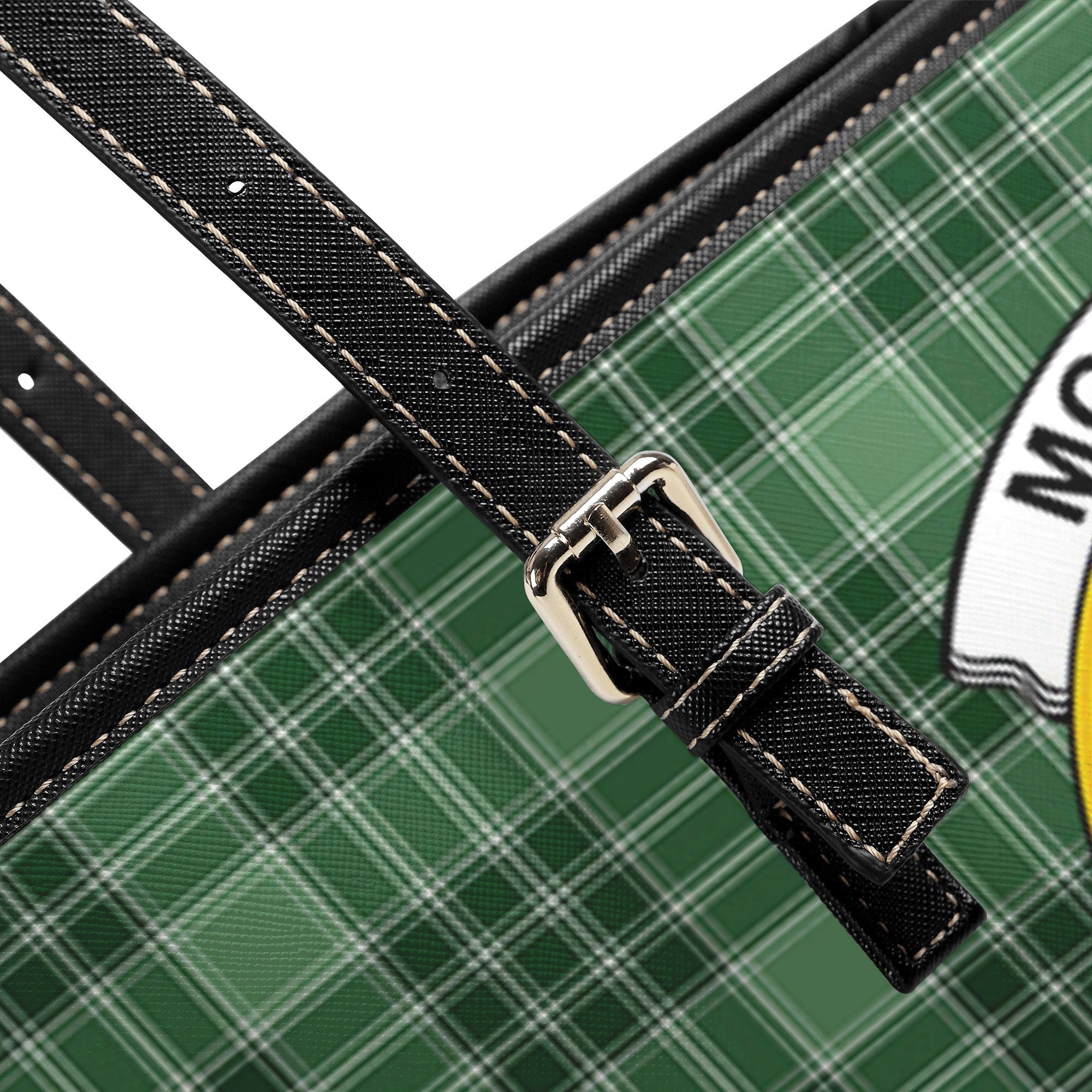 McDonald Lord of the Isles Hunting Tartan Crest Leather Tote Bag