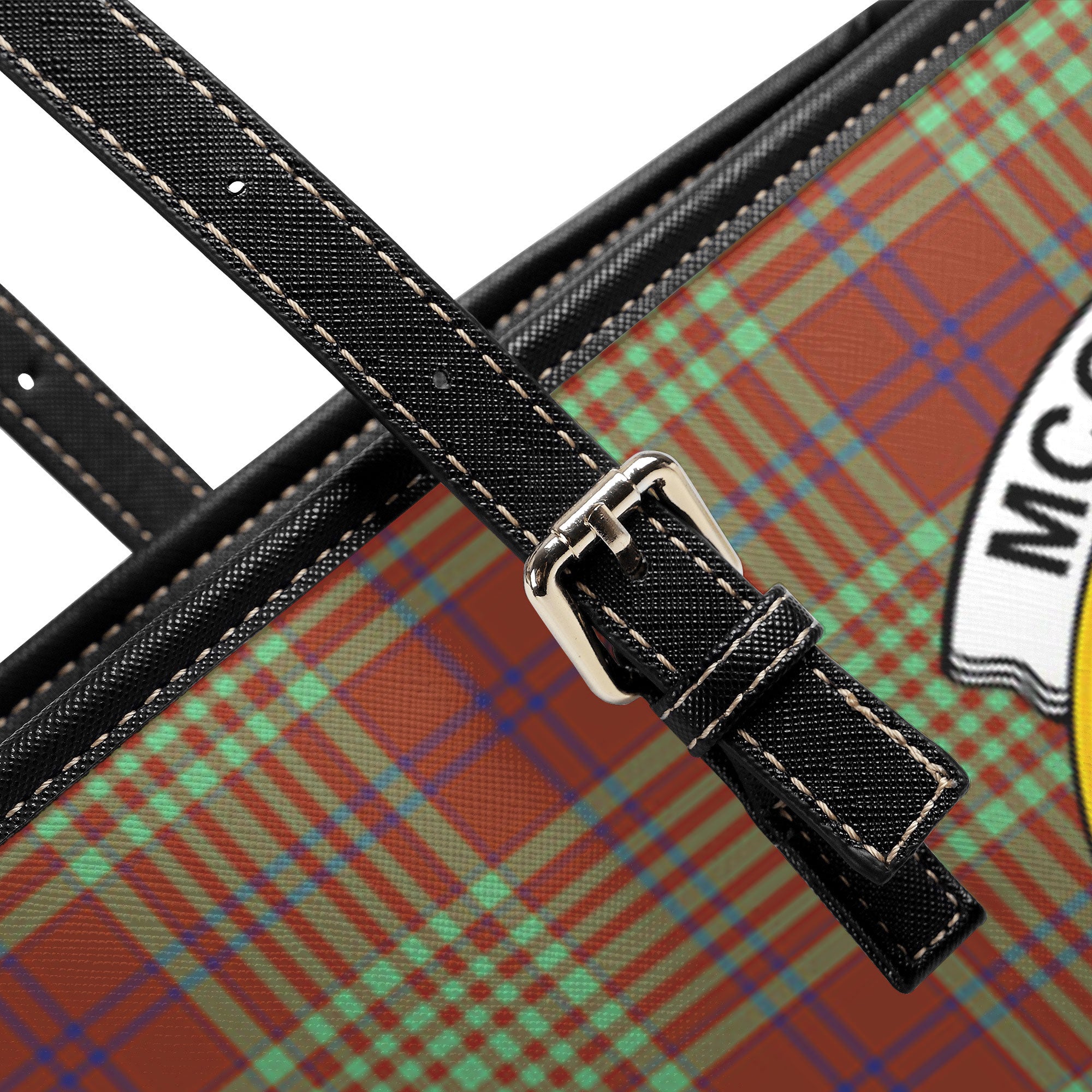 McGillivray Hunting Ancient Tartan Crest Leather Tote Bag