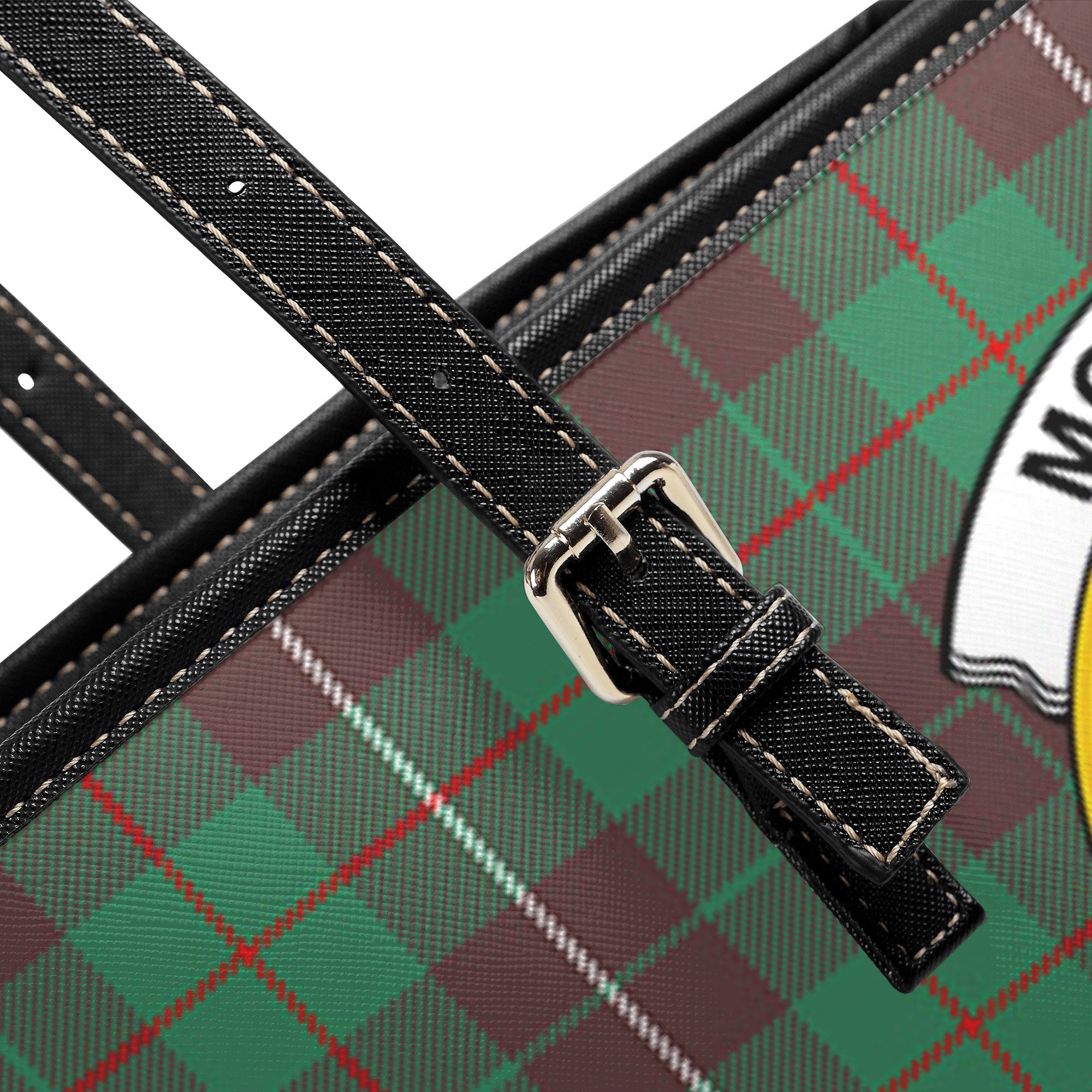 McKinnon Hunting Ancient Tartan Crest Leather Tote Bag