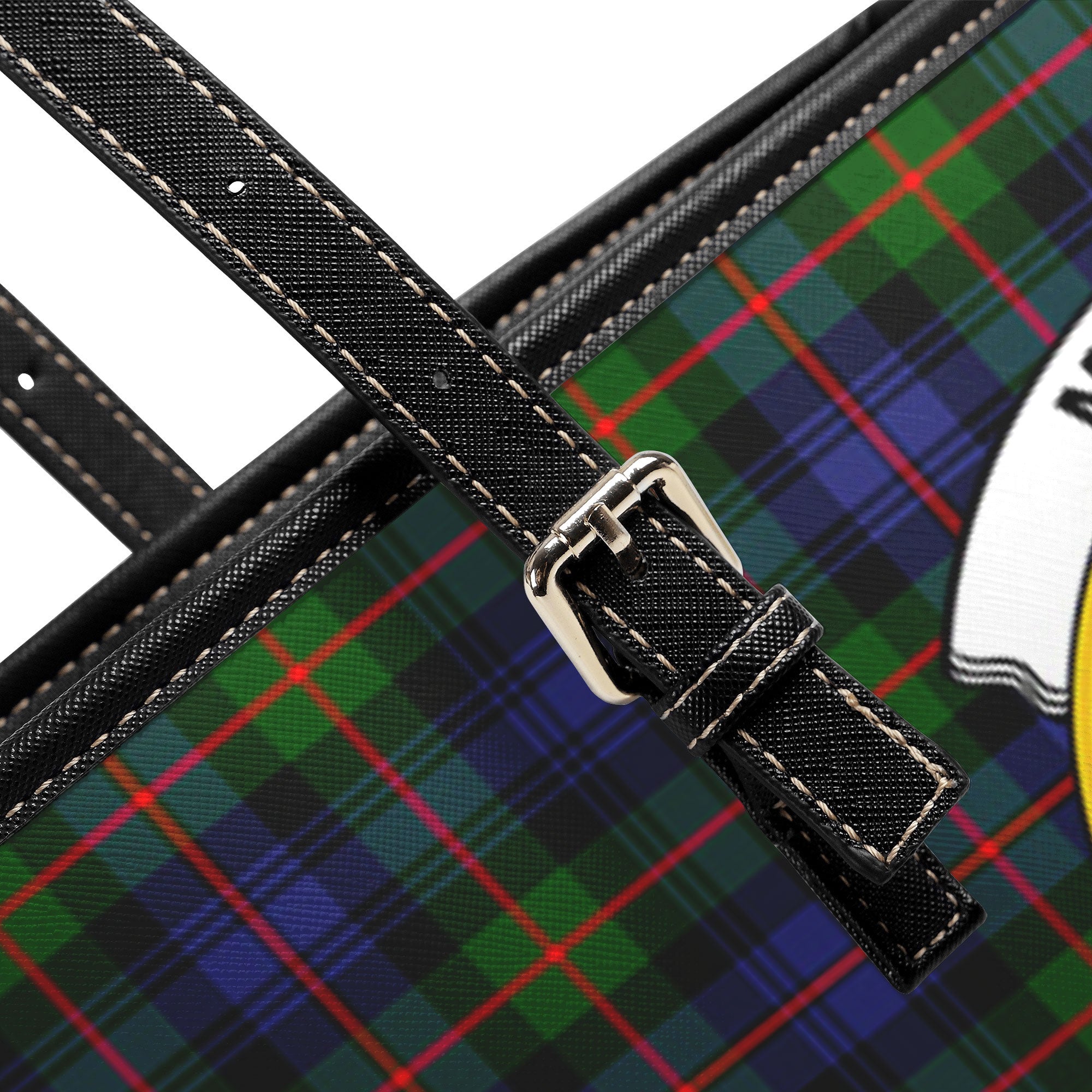 Murray of Atholl Modern Tartan Crest Leather Tote Bag