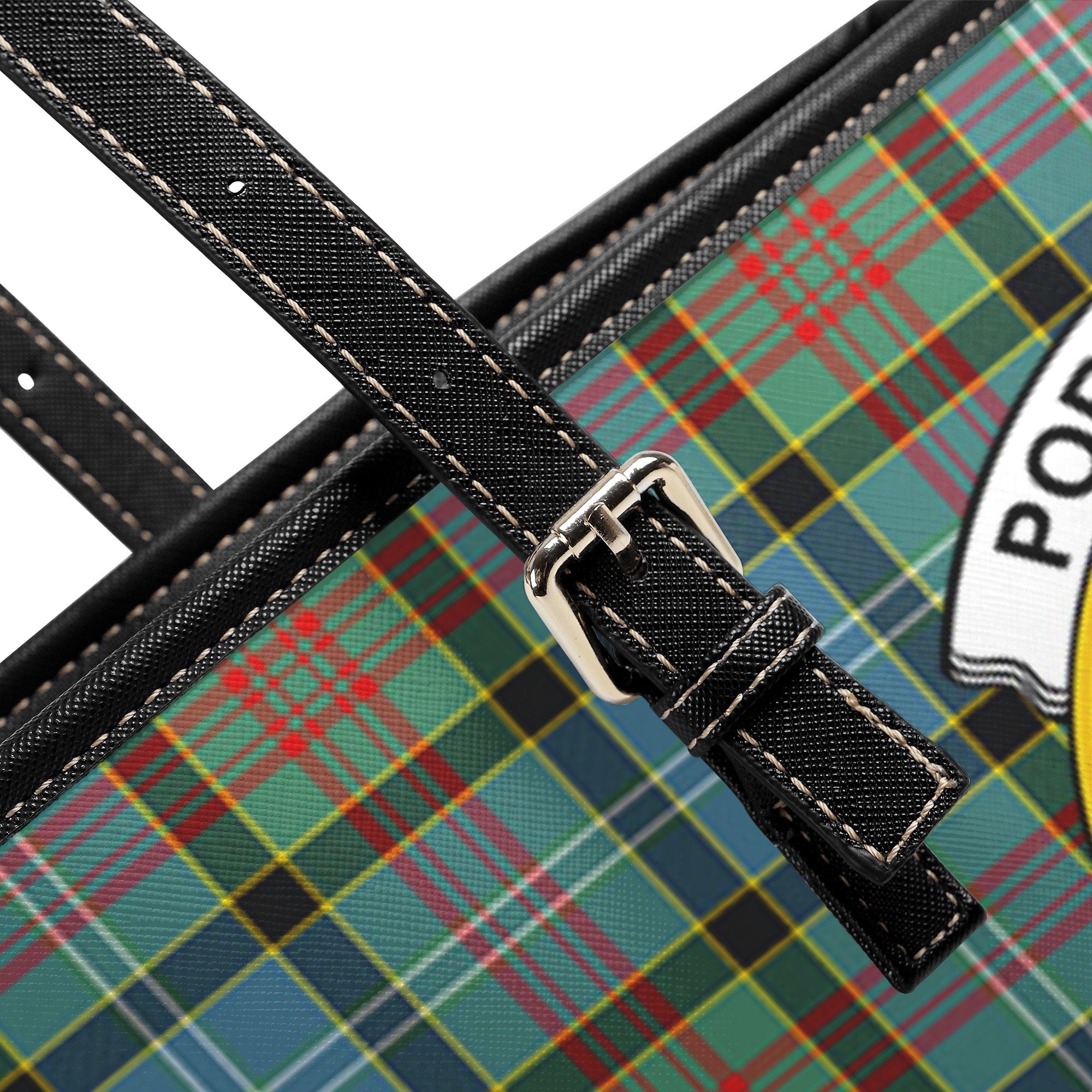 Porterfield Tartan Crest Leather Tote Bag