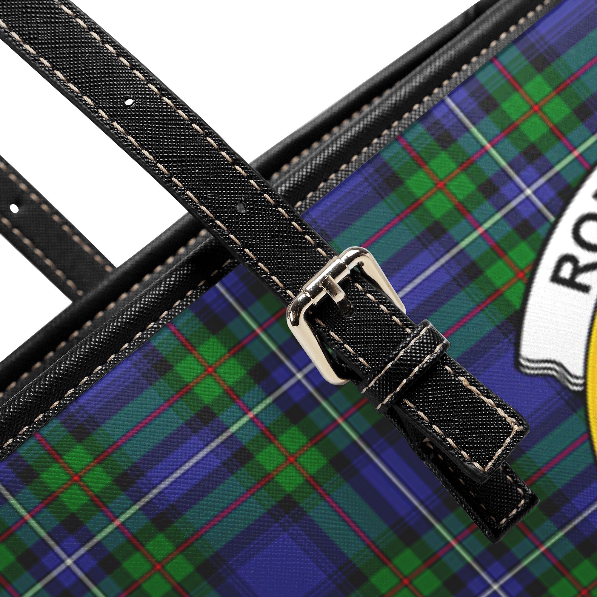 Robertson Hunting Modern Tartan Crest Leather Tote Bag