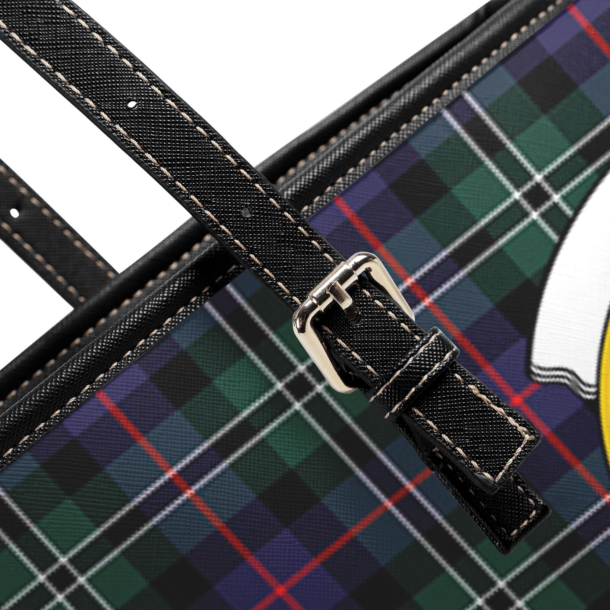 Rose Hunting Modern Tartan Crest Leather Tote Bag