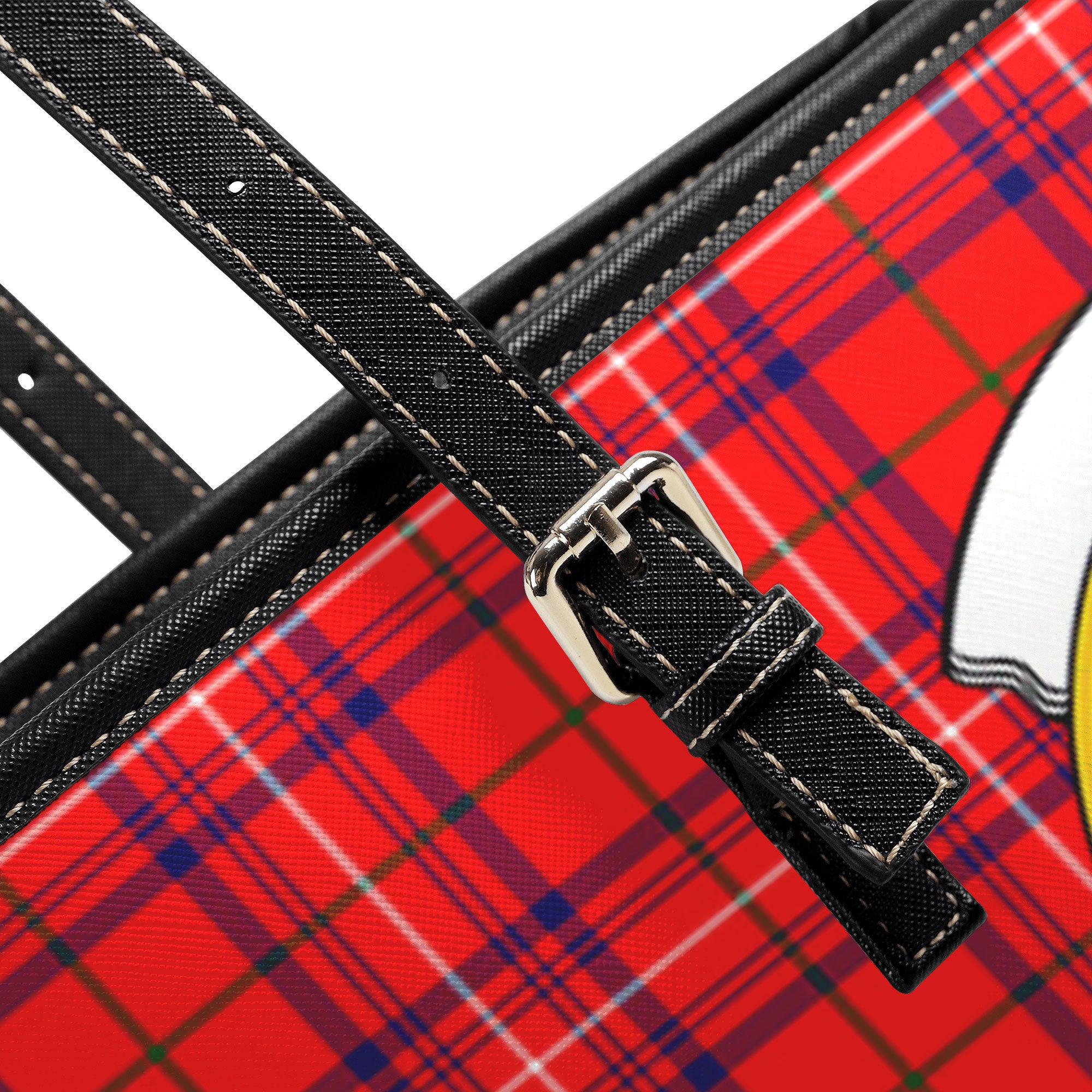 Rose Modern Tartan Crest Leather Tote Bag