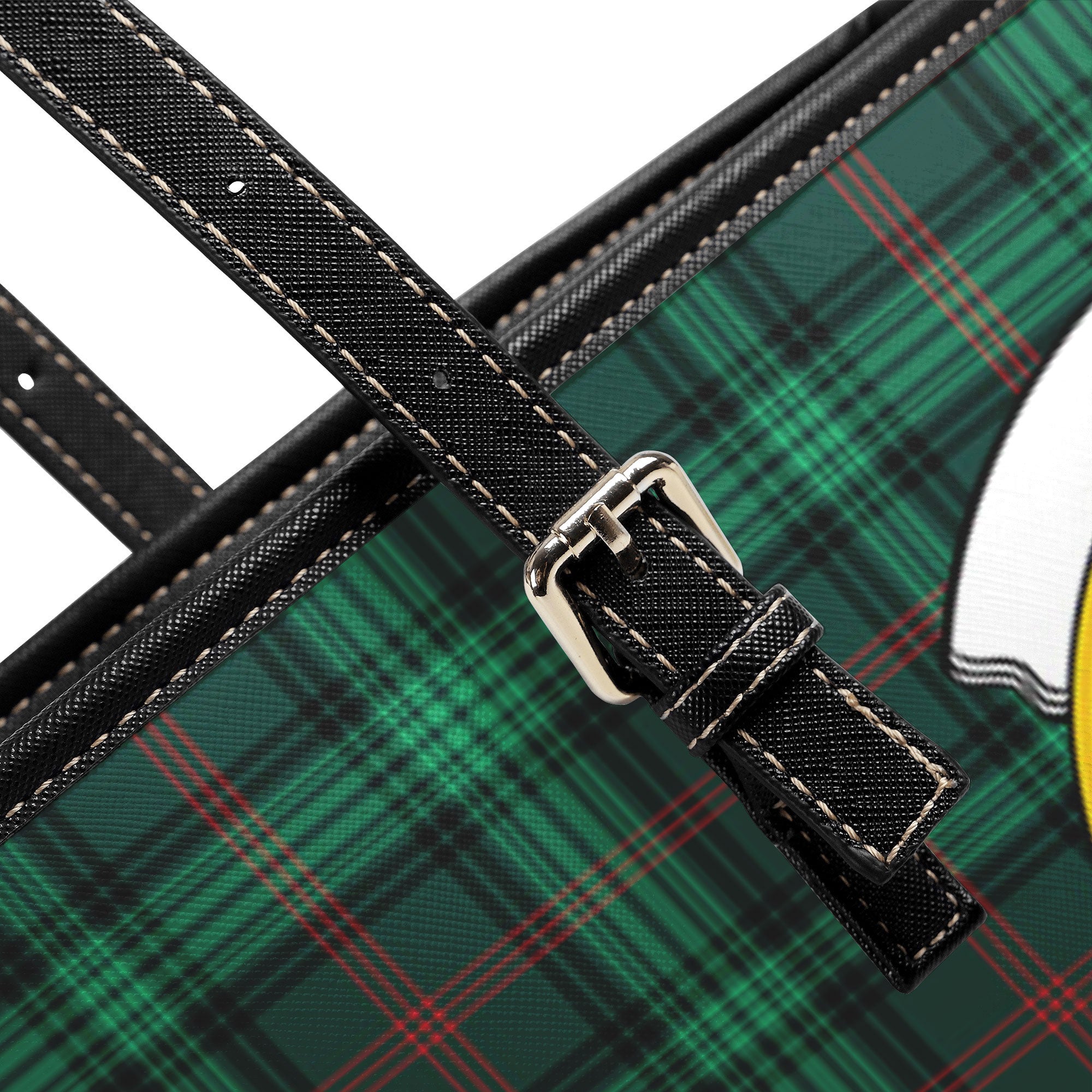 Ross Hunting Modern Tartan Crest Leather Tote Bag