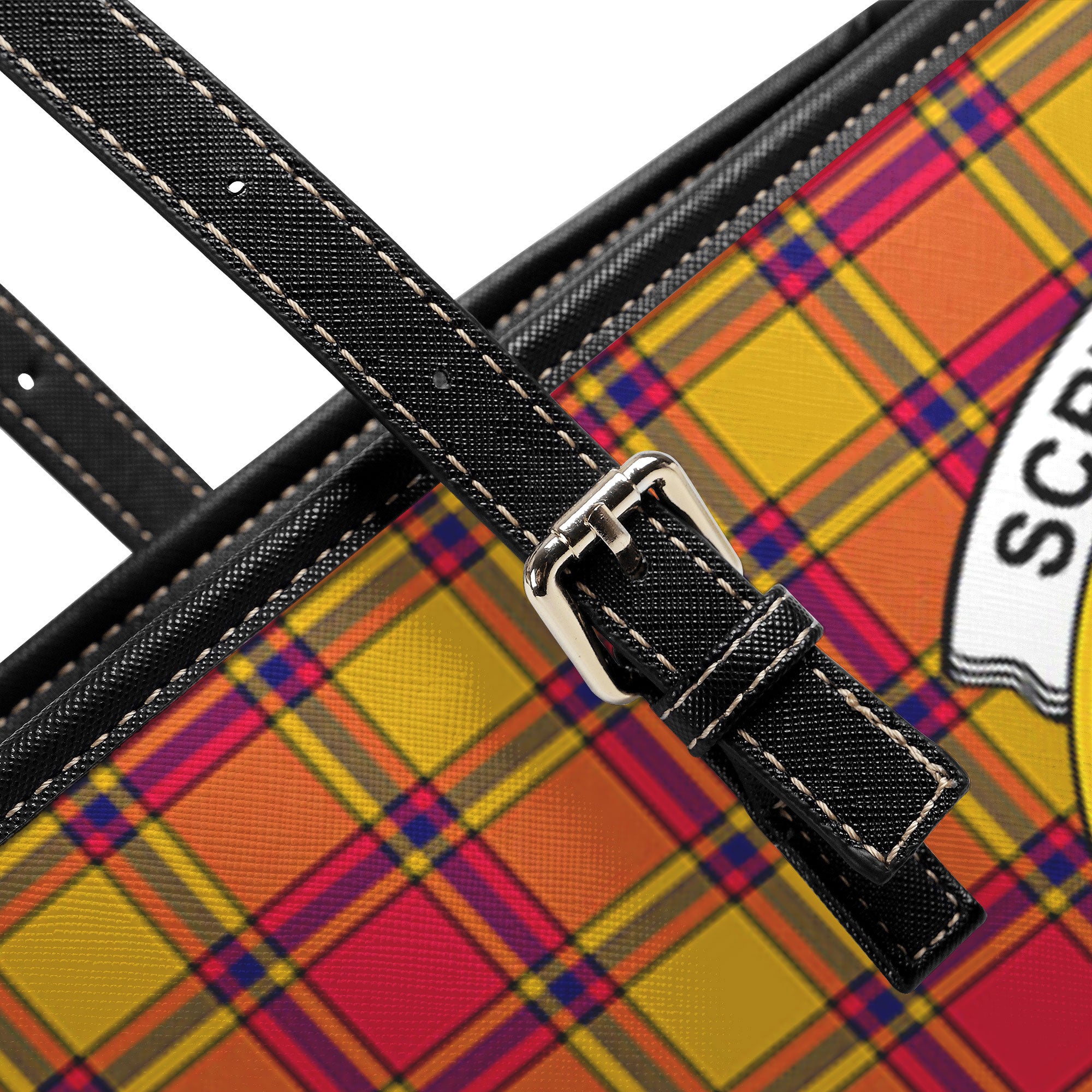 Scrymgeour Tartan Crest Leather Tote Bag