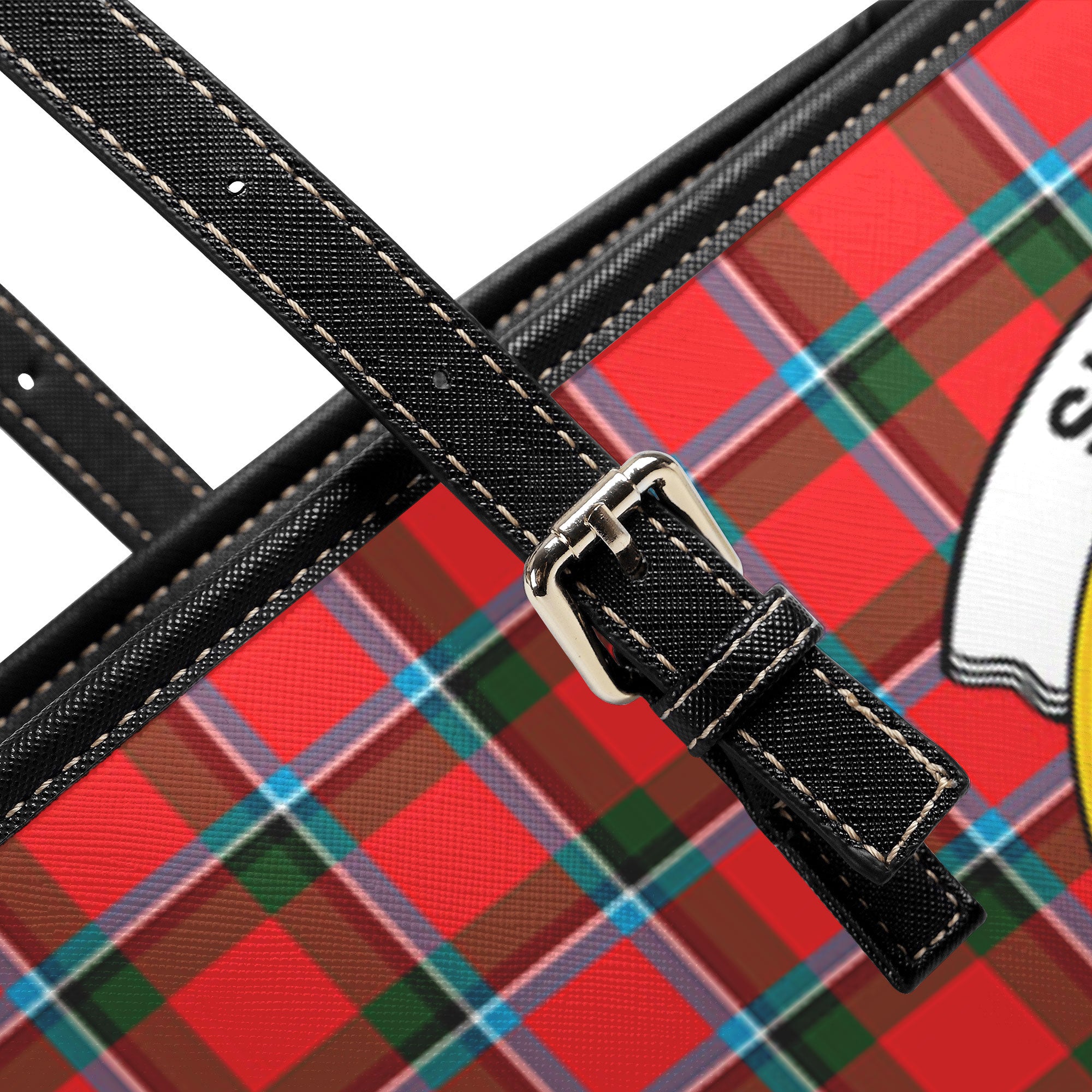 Sinclair Modern Tartan Crest Leather Tote Bag