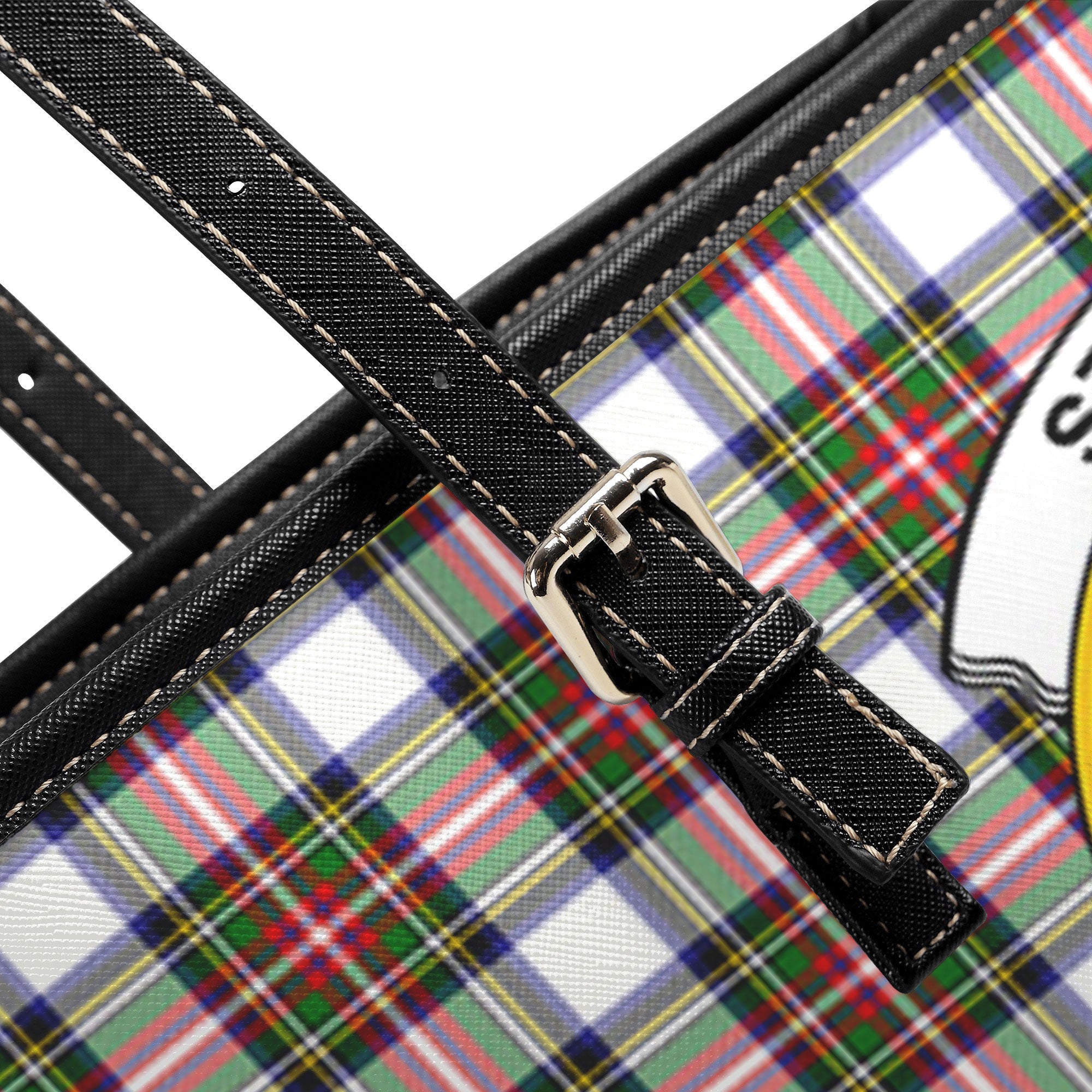 Stewart Dress Modern Tartan Crest Leather Tote Bag