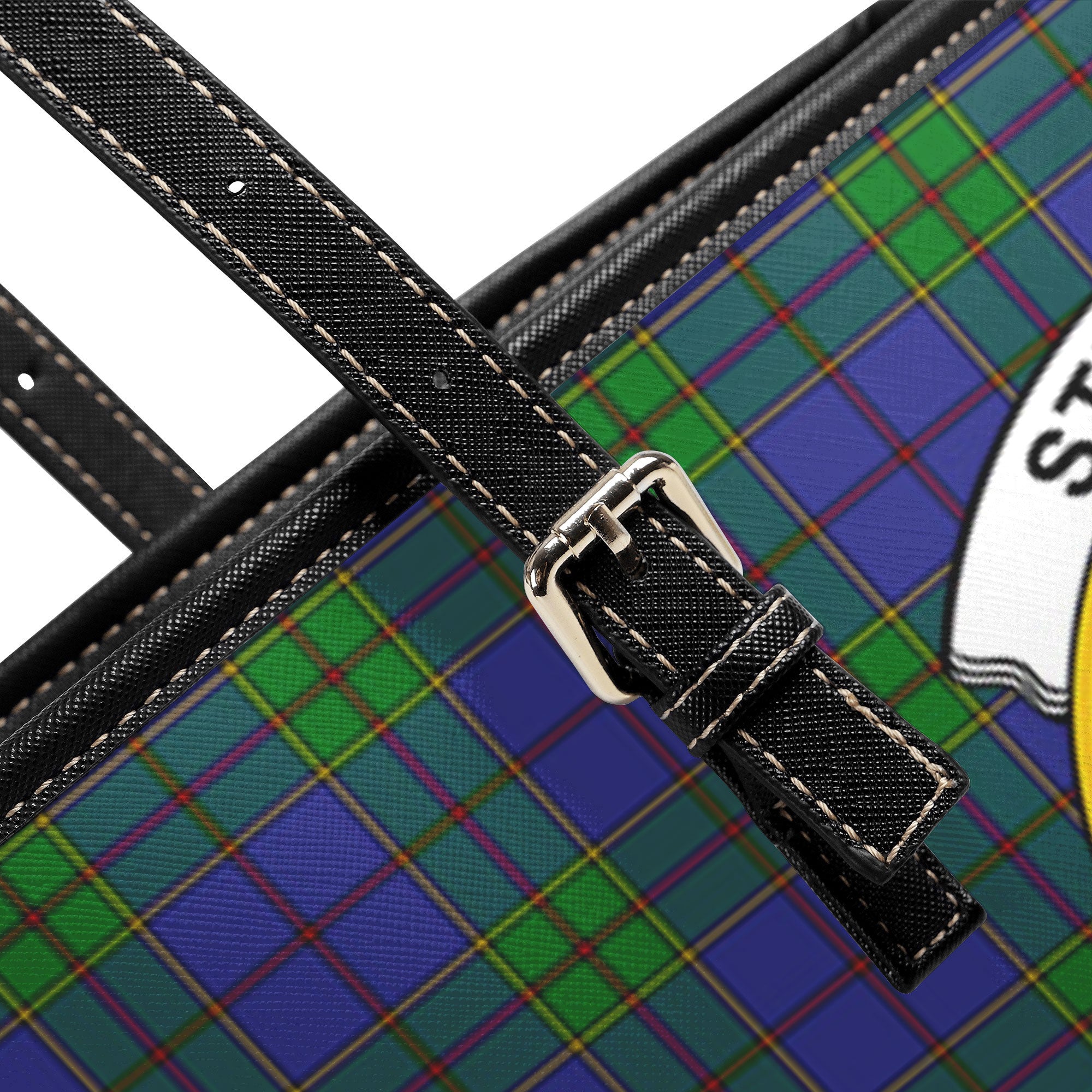 Strachan Tartan Crest Leather Tote Bag