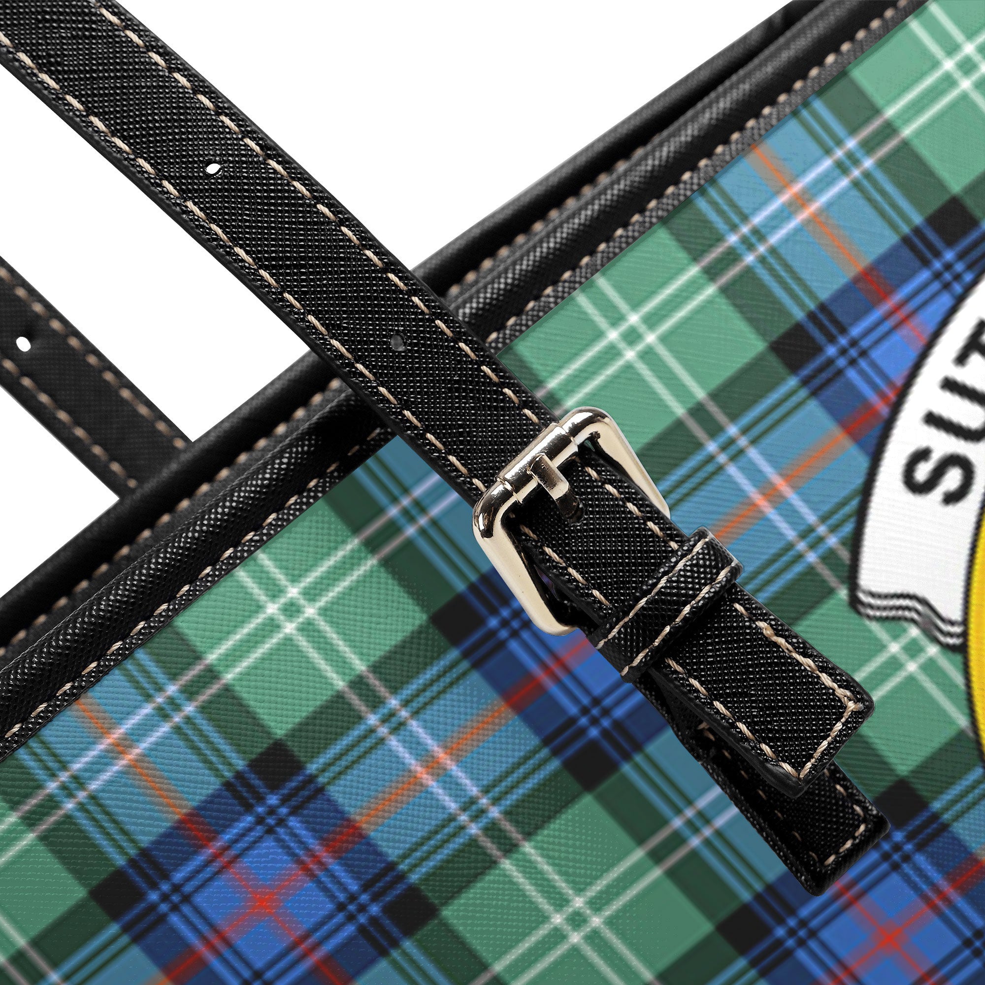 Sutherland Old Ancient Tartan Crest Leather Tote Bag