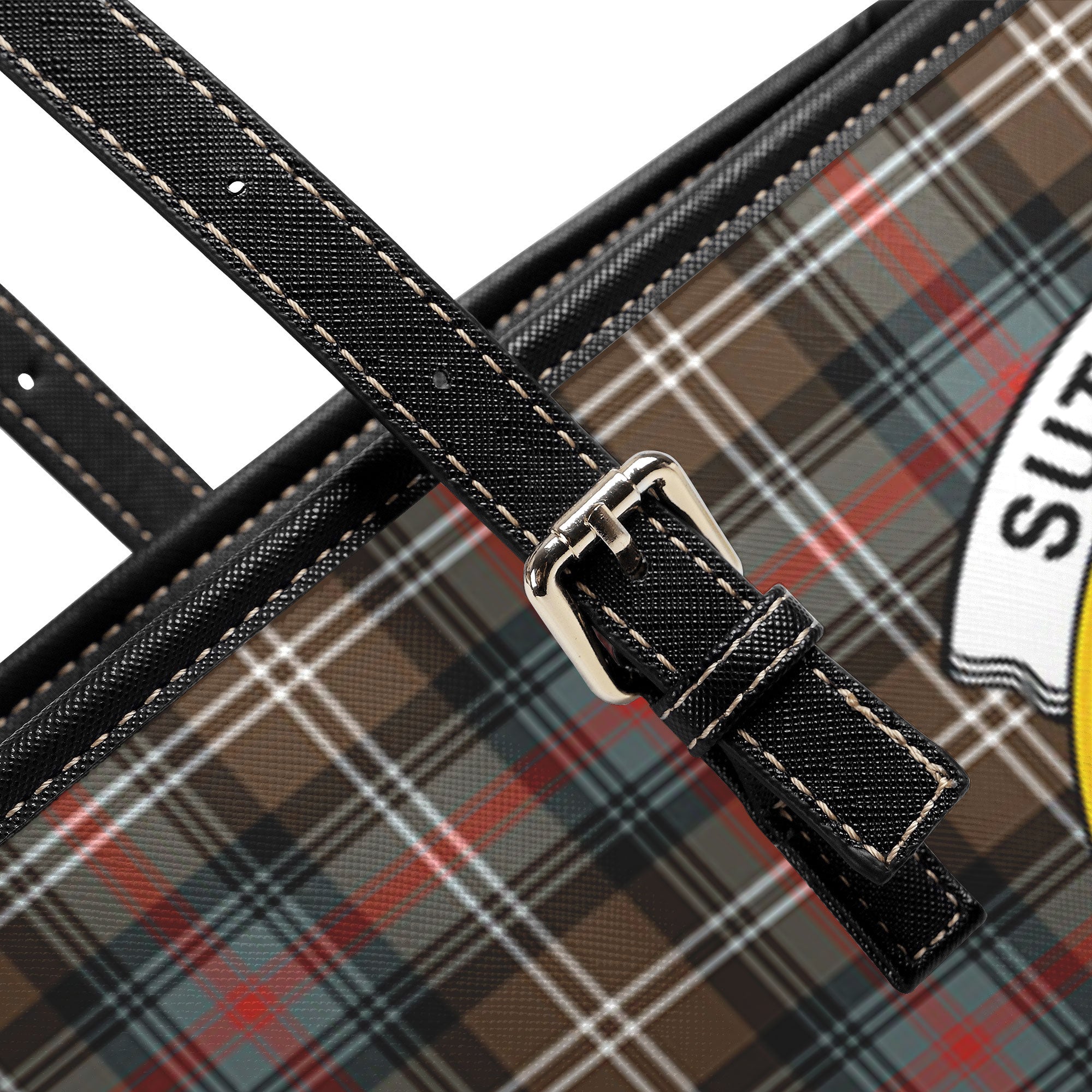 Sutherland Weathered Tartan Crest Leather Tote Bag