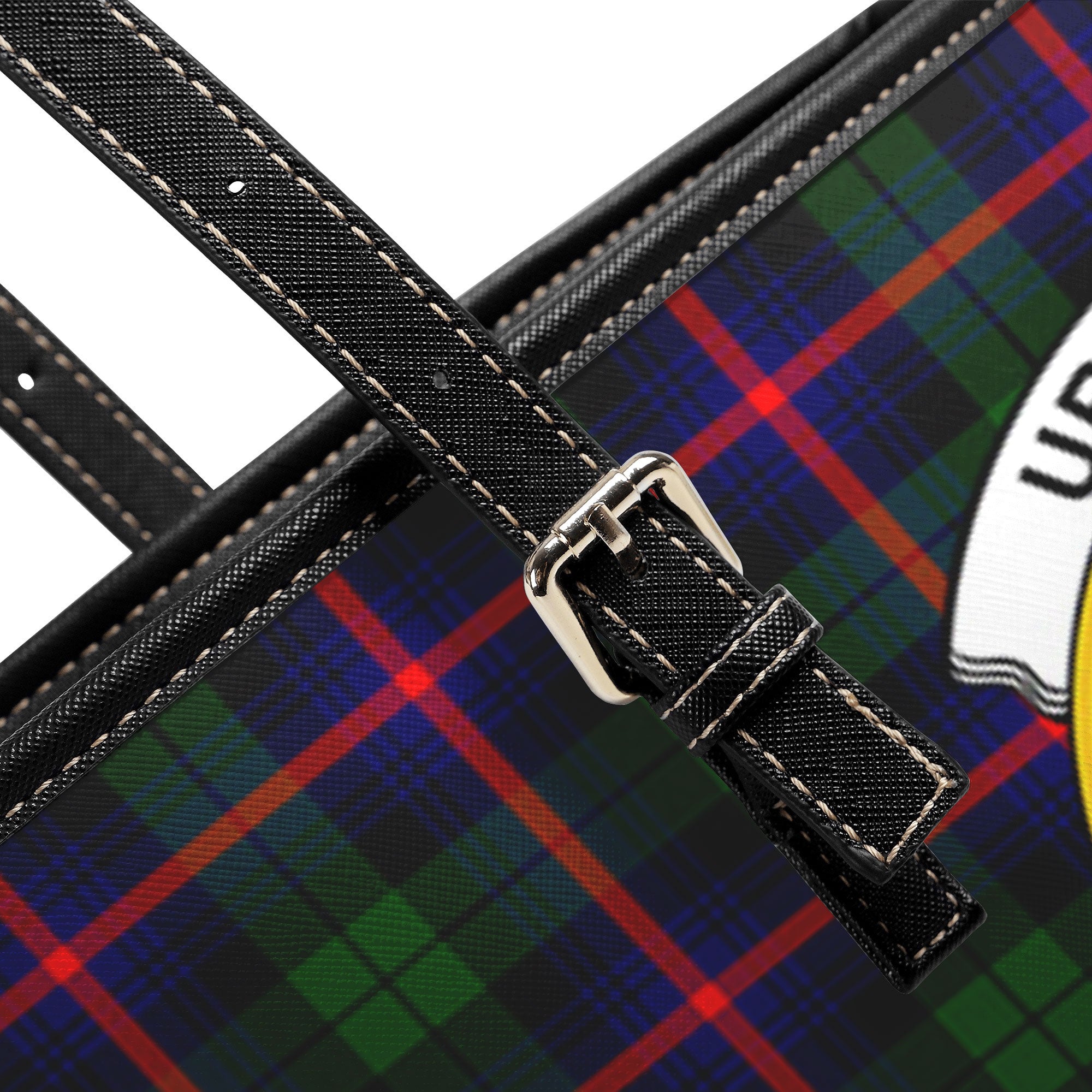 Urquhart Modern Tartan Crest Leather Tote Bag