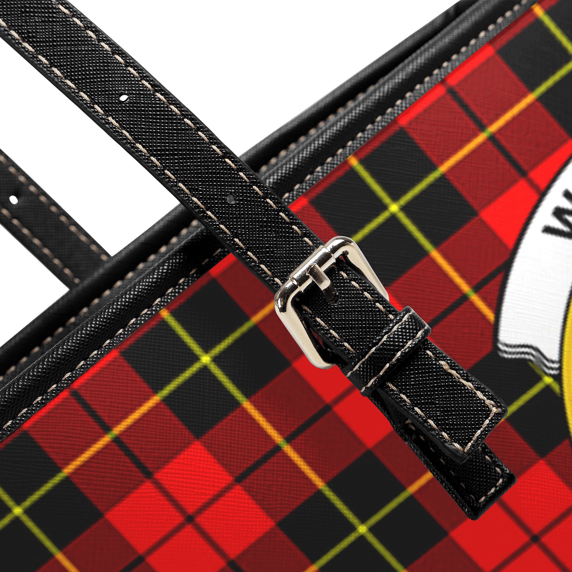 Wallace Hunting Red Tartan Crest Leather Tote Bag