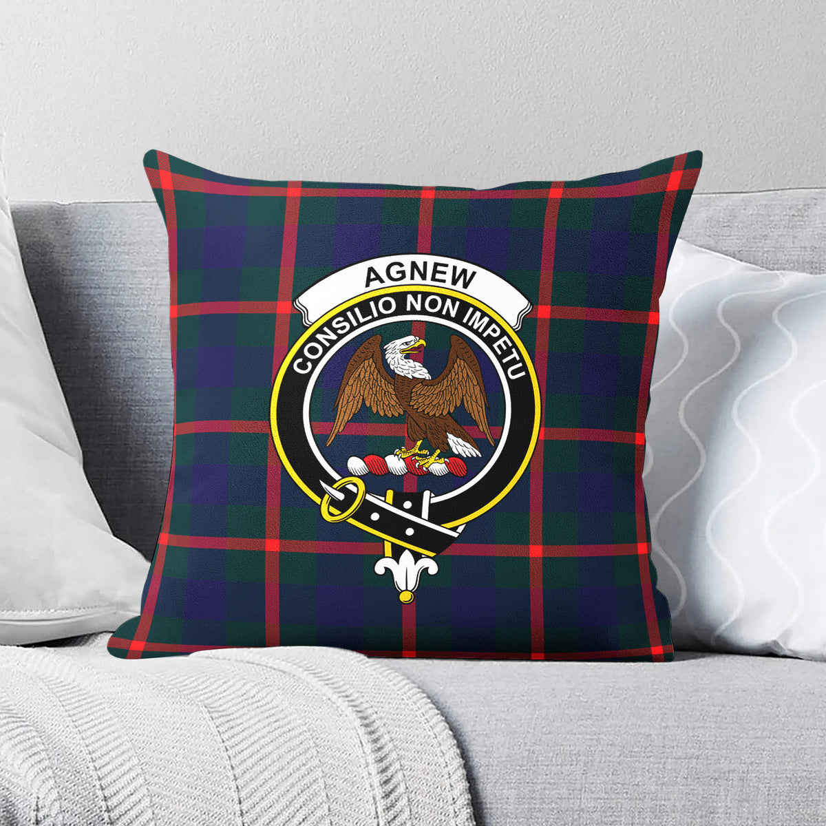 Agnew Modern Tartan Crest Pillow Cover