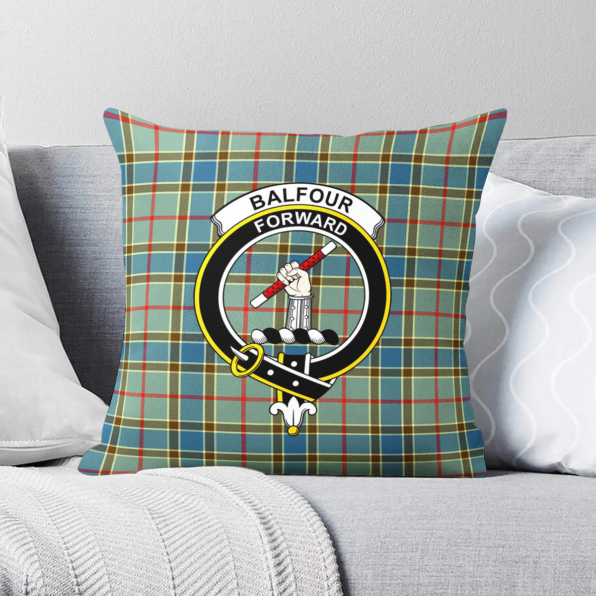 Balfour Blue Tartan Crest Pillow Cover