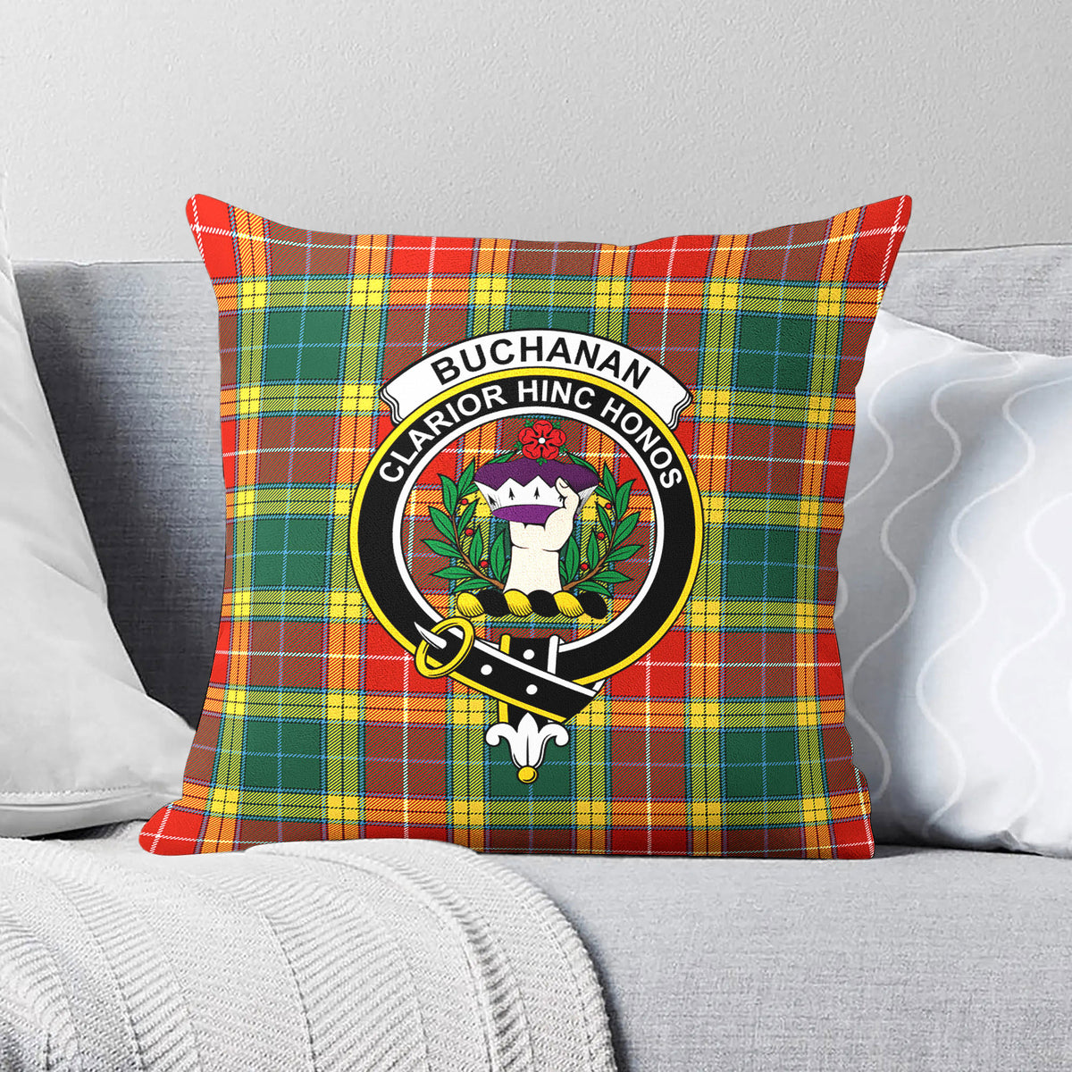 Buchanan Old Sett Tartan Crest Pillow Cover