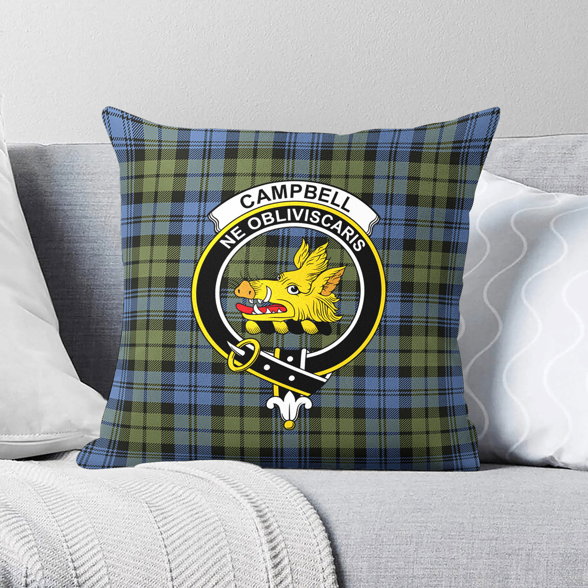 Campbell Faded Tartan Crest Pillow Cover