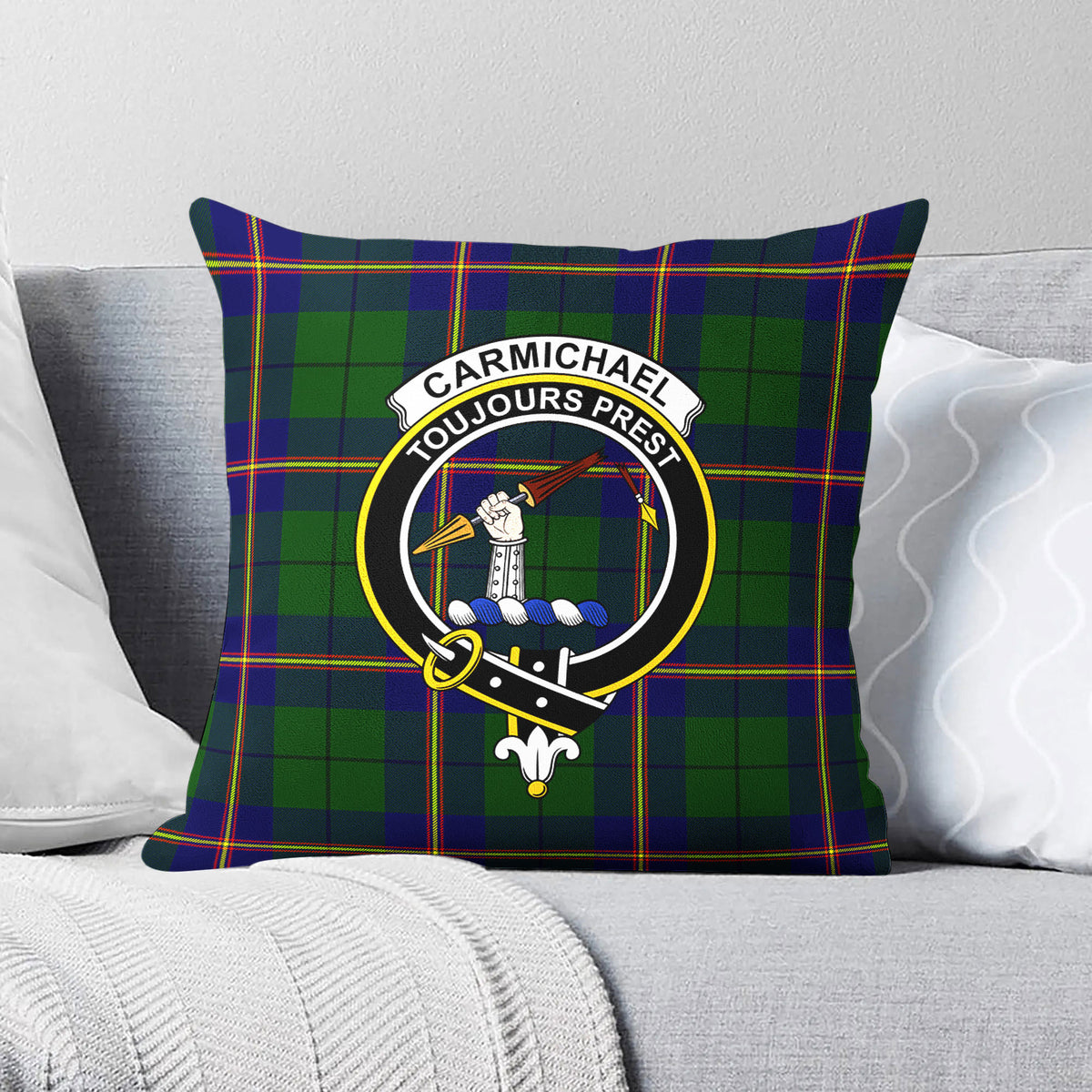 Carmichael Modern Tartan Crest Pillow Cover