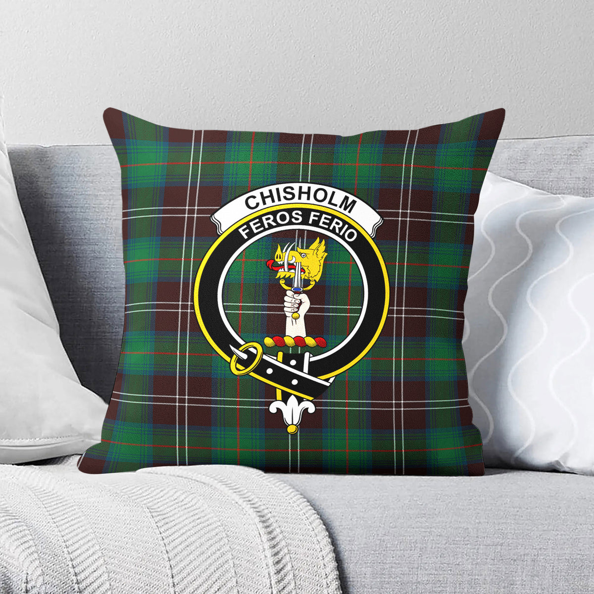 Chisholm Hunting Ancient Tartan Crest Pillow Cover