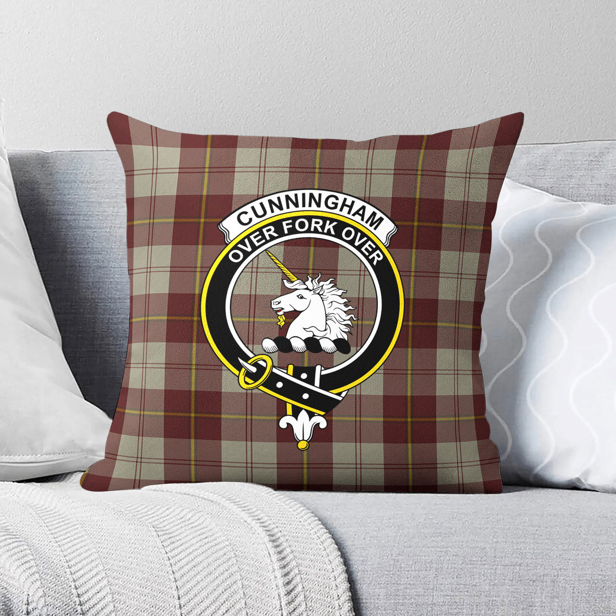 Cunningham Burgundy Dancers Tartan Crest Pillow Cover