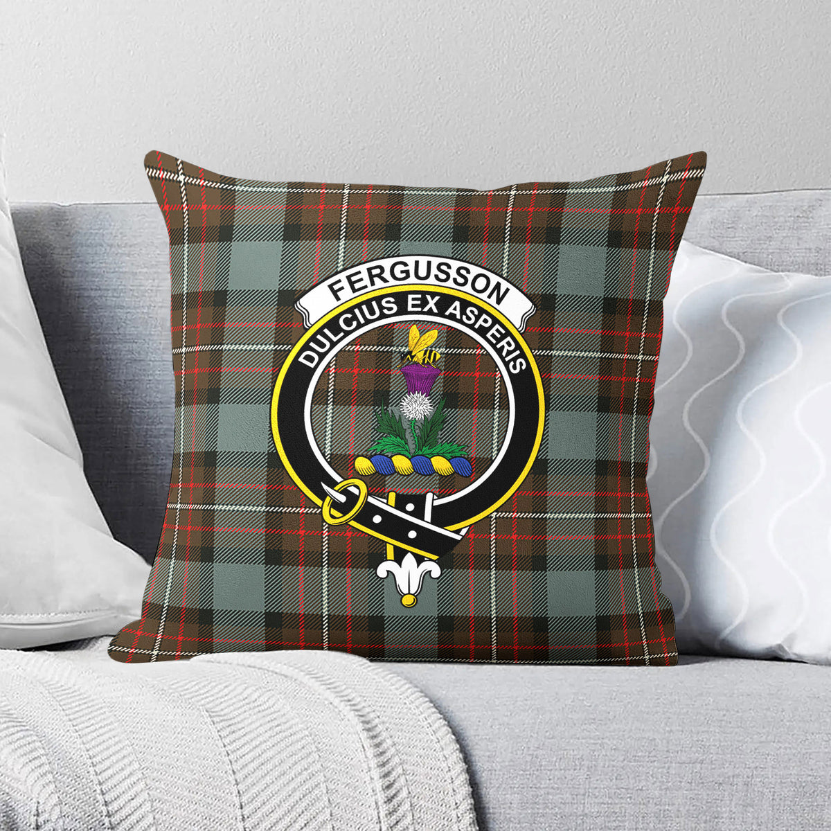 Fergusson Weathered Tartan Crest Pillow Cover