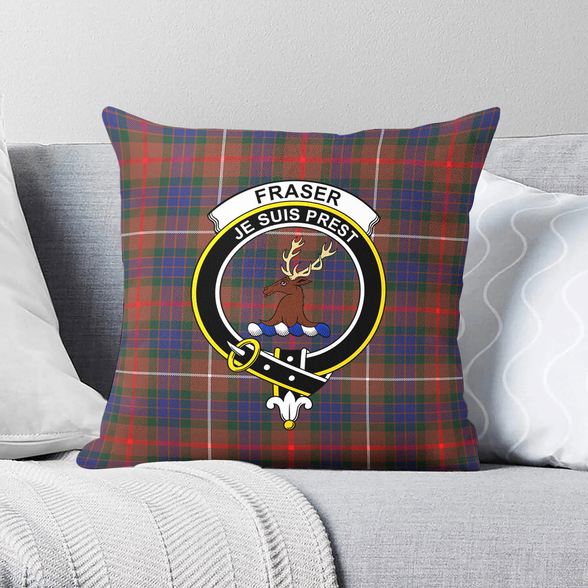 Fraser (of Lovat) Hunting Modern Tartan Crest Pillow Cover