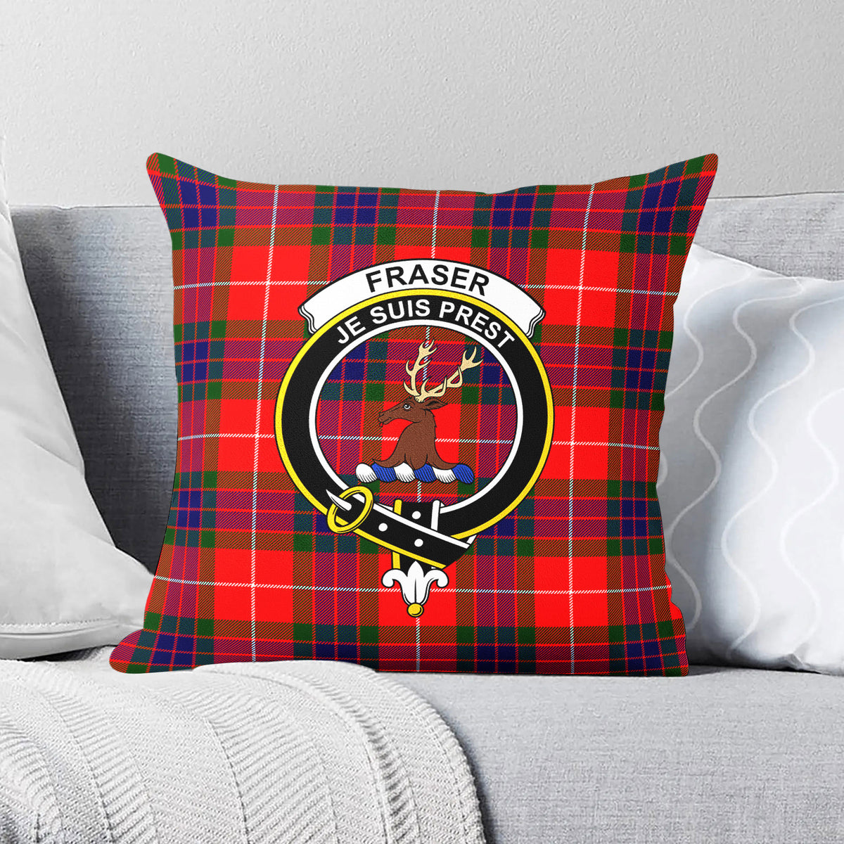 Fraser (of Lovat) Modern Tartan Crest Pillow Cover