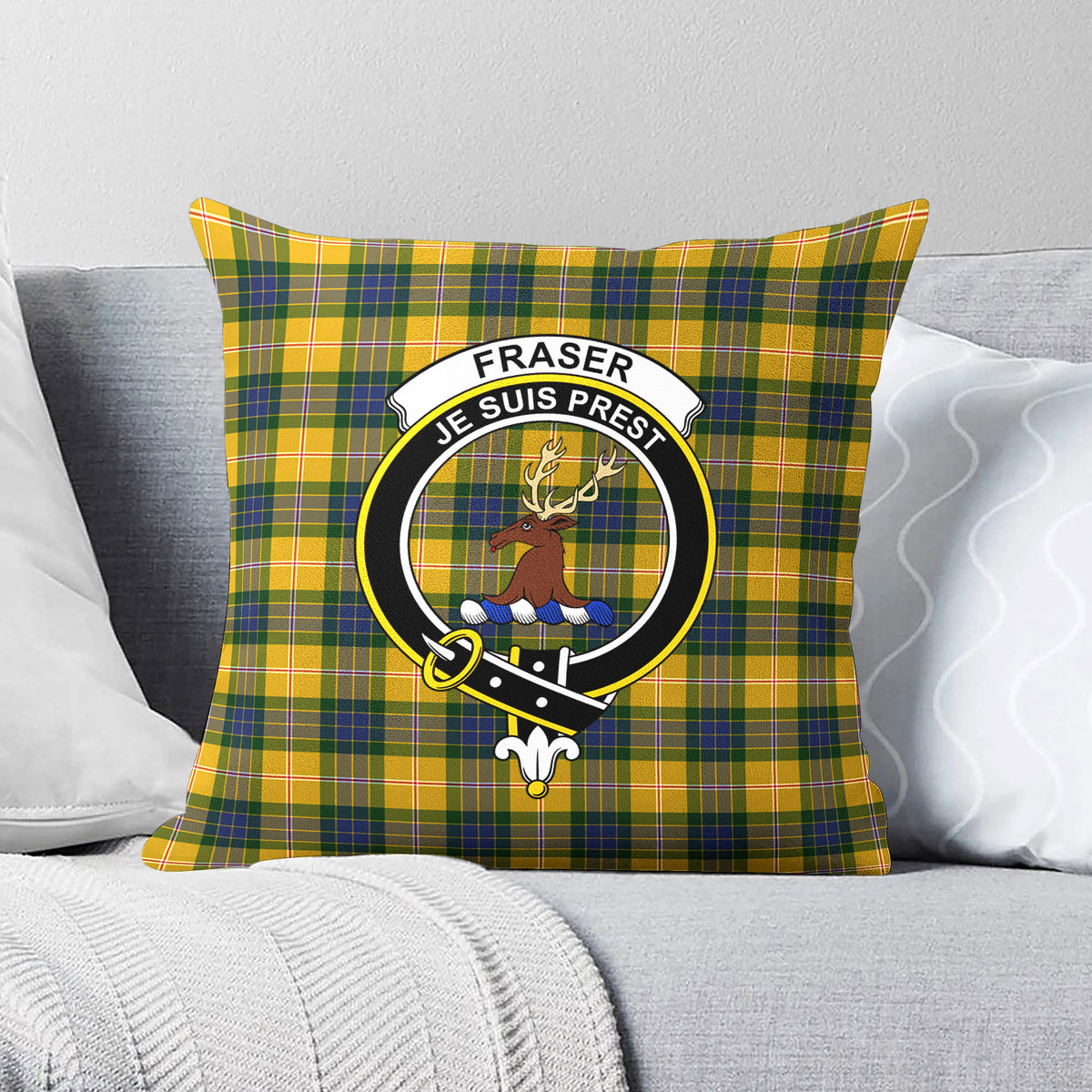 Fraser (of Lovat) Yellow Tartan Crest Pillow Cover