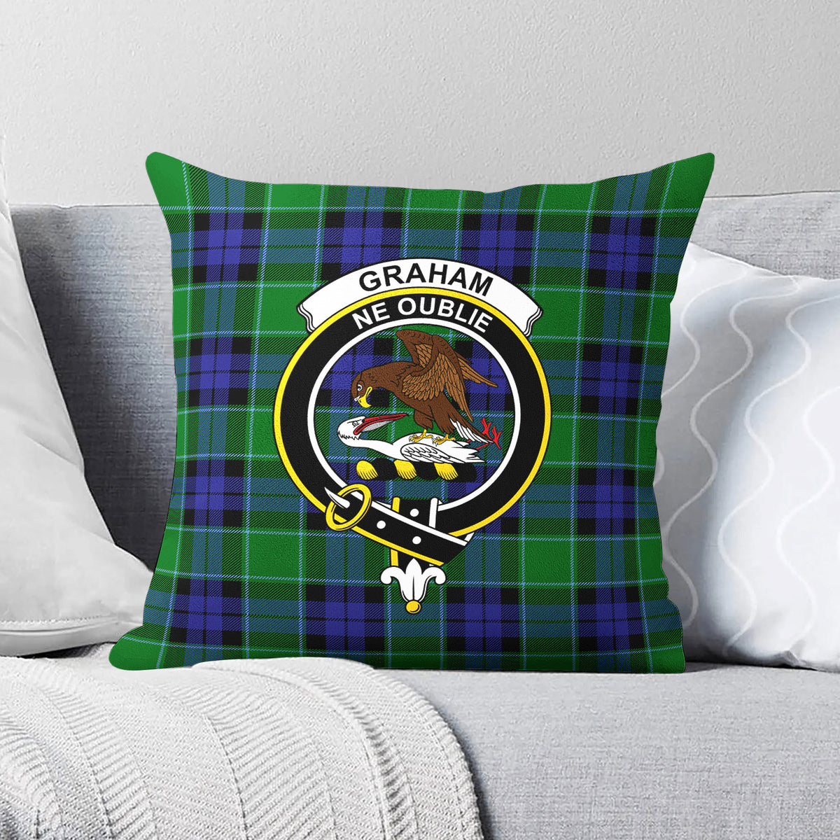 Graham of Menteith Modern Tartan Crest Pillow Cover