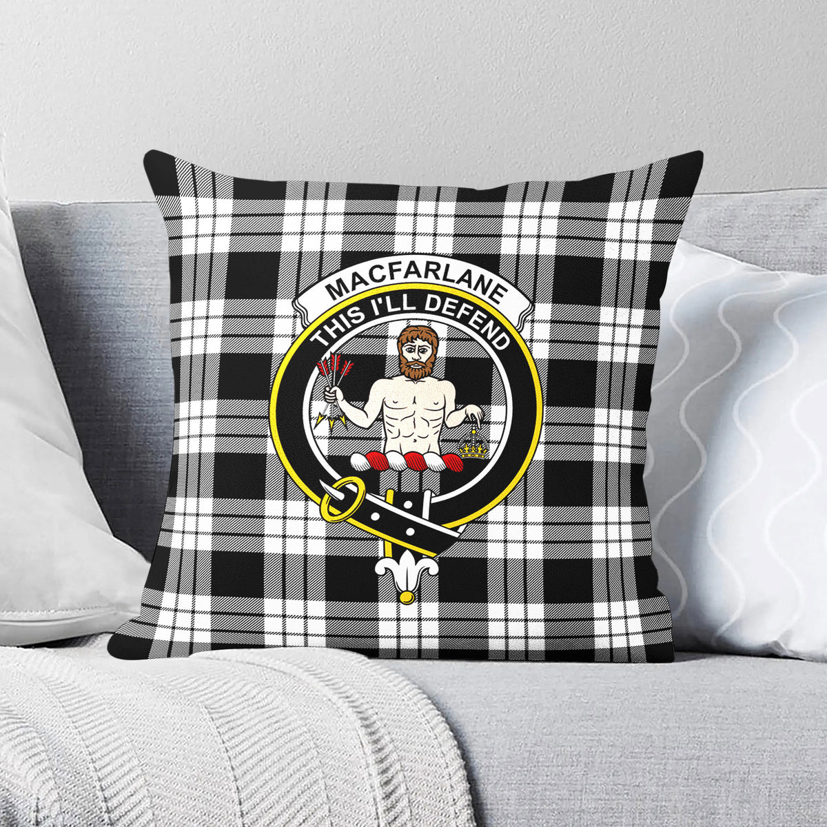 MacFarlane Black - White Tartan Crest Pillow Cover