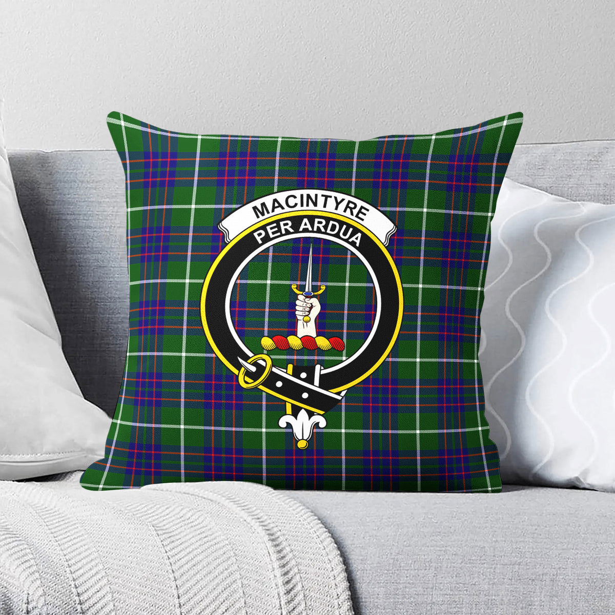 MacIntyre Hunting Modern Tartan Crest Pillow Cover