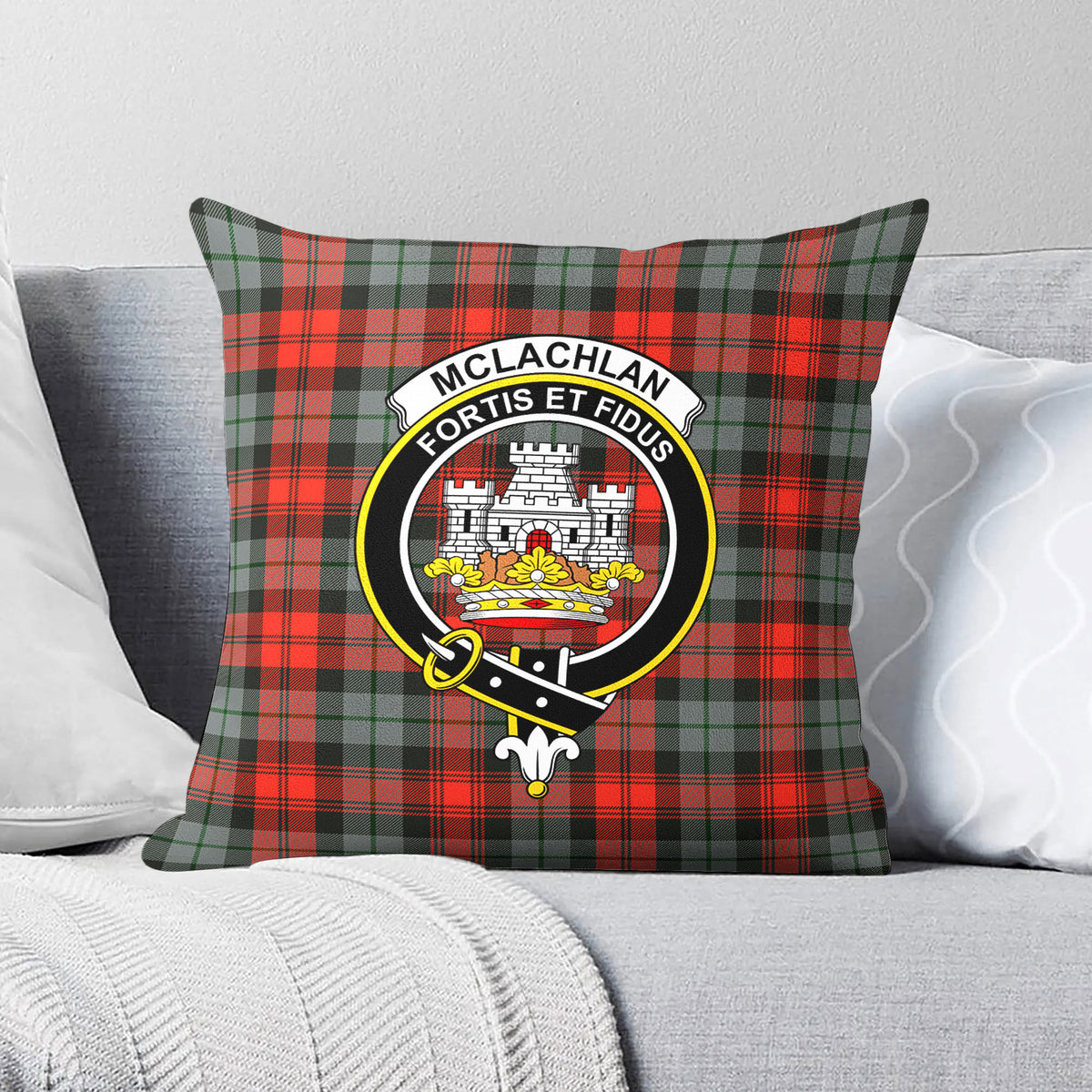 McLachlan Weathered Tartan Crest Pillow Cover