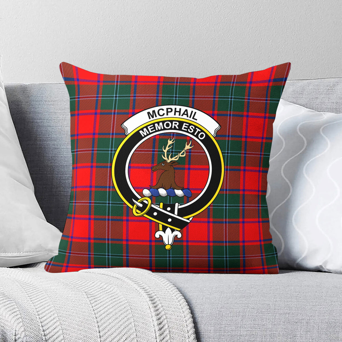 McPhail Clan Tartan Crest Pillow Cover